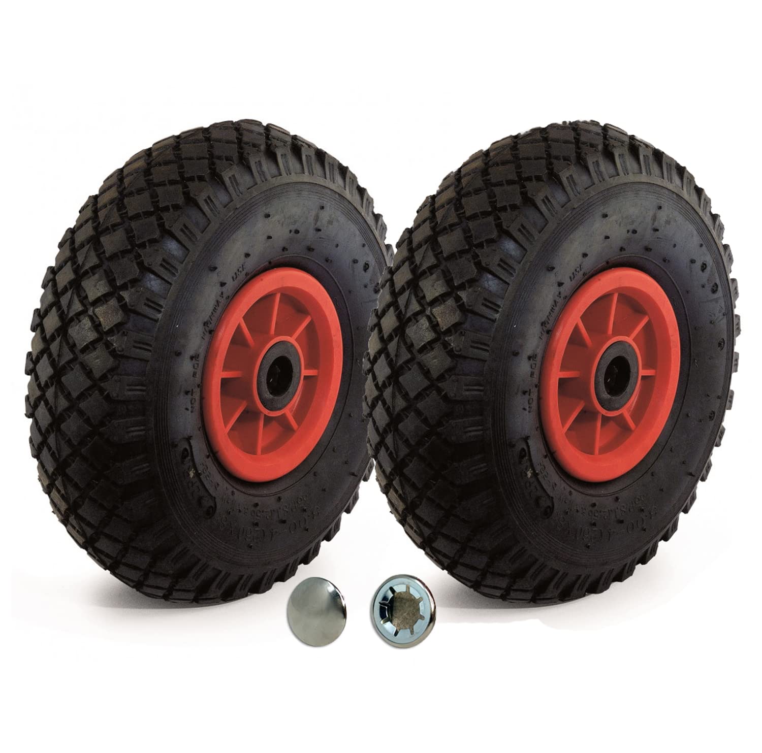 Set 2 Ruote Antiforatura 260x85 mm in Gomma Piena, Solide, Senza Camera d’Aria, Assale 20 mm, Portata Max 160 kg – Ruote Carriola, Carrello, Carrellino da Trasporto – Con Rondelle