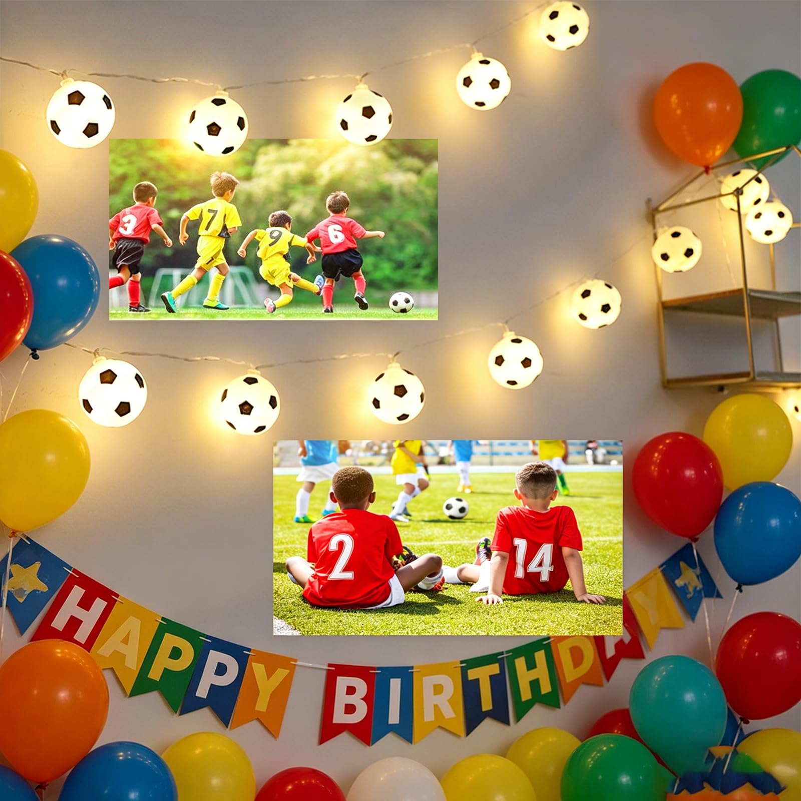 Fußball-Lichterkette, 20 LED-Kugeln, 3 m USB-betriebene Fußball-Themen-Lichterkette, warmweiß, perfekte Fußball-Dekorationen für Sportfans, dekorative Beleuchtung für den Innenbereich
