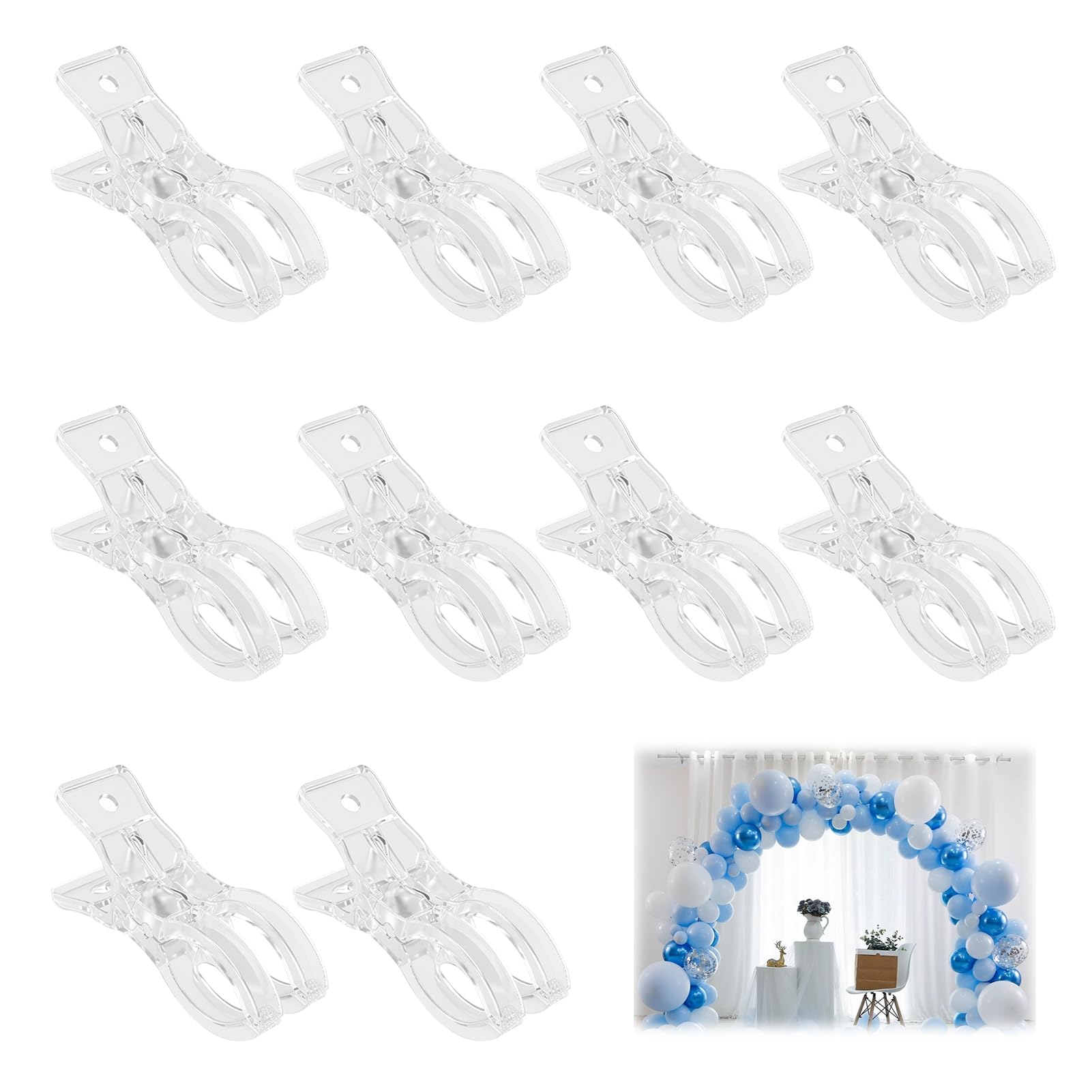 10 Pcs Balloon Arch Clips, Clear Balloon Holder Ring Clips, Plastic Spring Backdrop Clip Fixing Balloons Accessories for Wedding Birthday Engagement Photography Garland Decoration