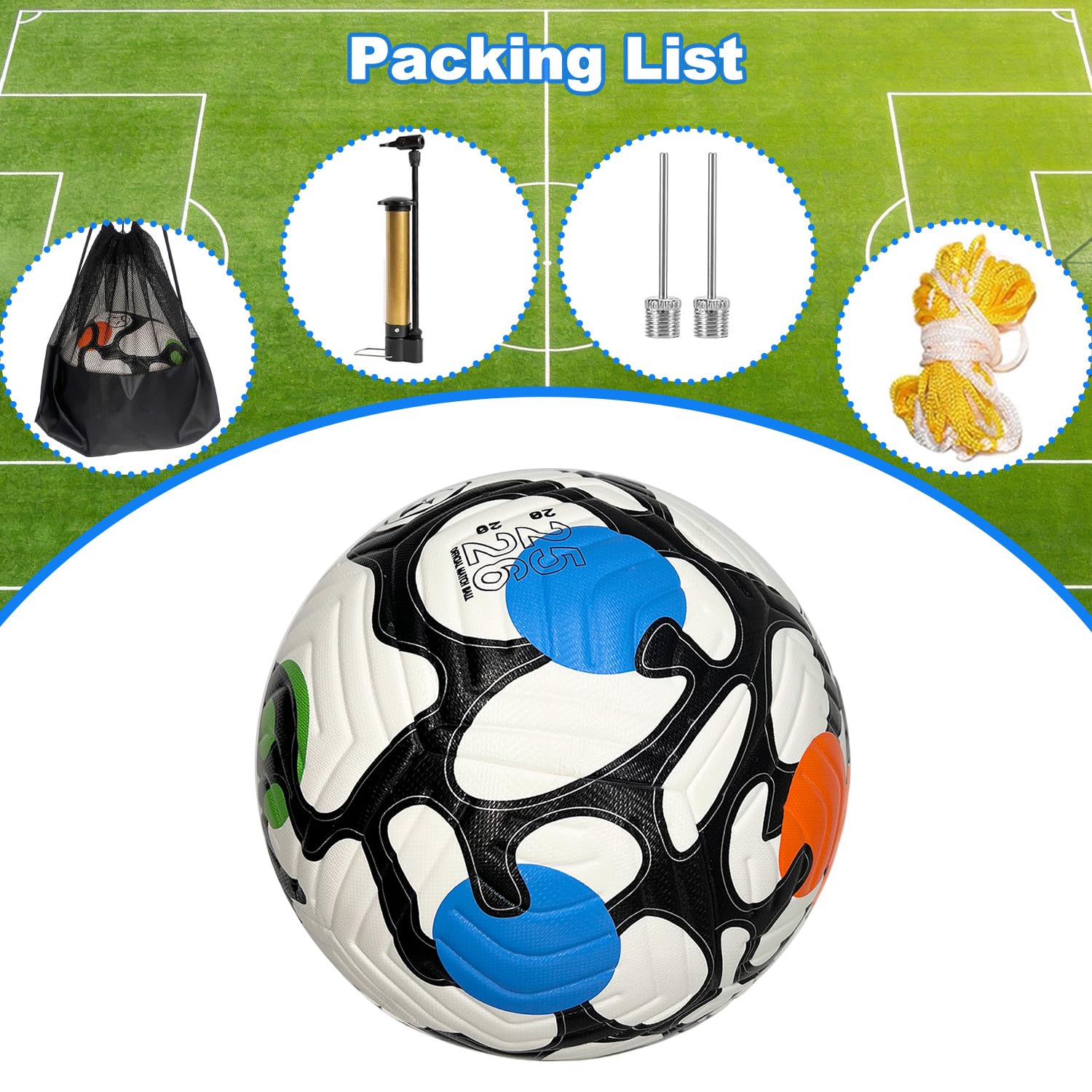 Pallone da calcio misura 5, in pelle PU impermeabile, superficie senza cuciture, palla da partita ufficiale, allenamento palloni da calcio, con pompa e aghi