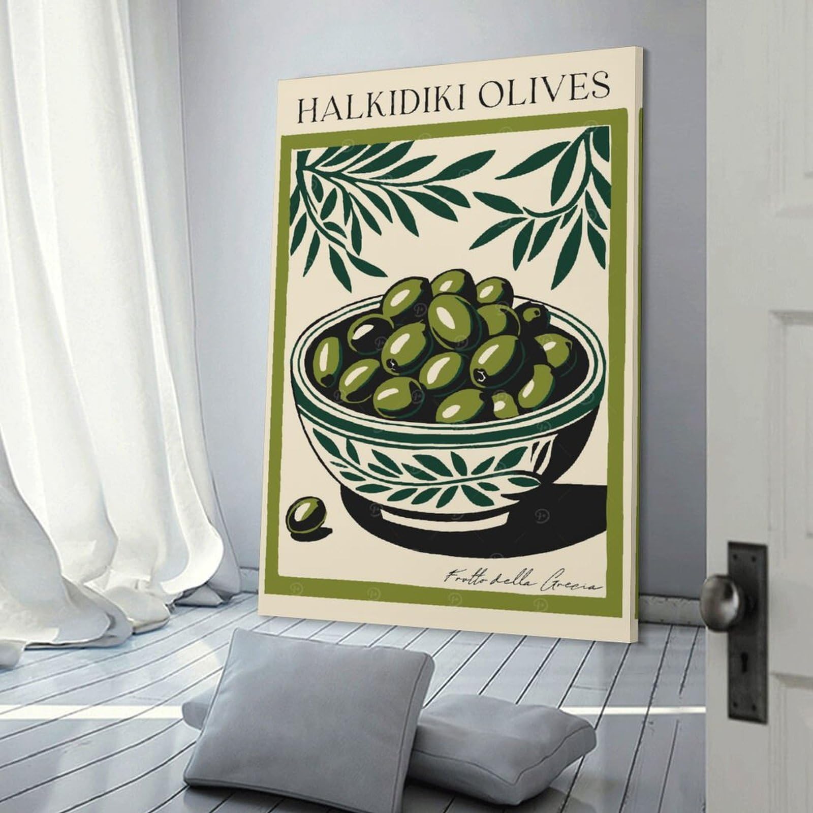 Junmoney Canvas Art Print Halkidiki Olives Greece, 24x36inch(60x90cm), for Gallery Wall Decor And Room Displays, Wall Decor Suited to Curated Displays