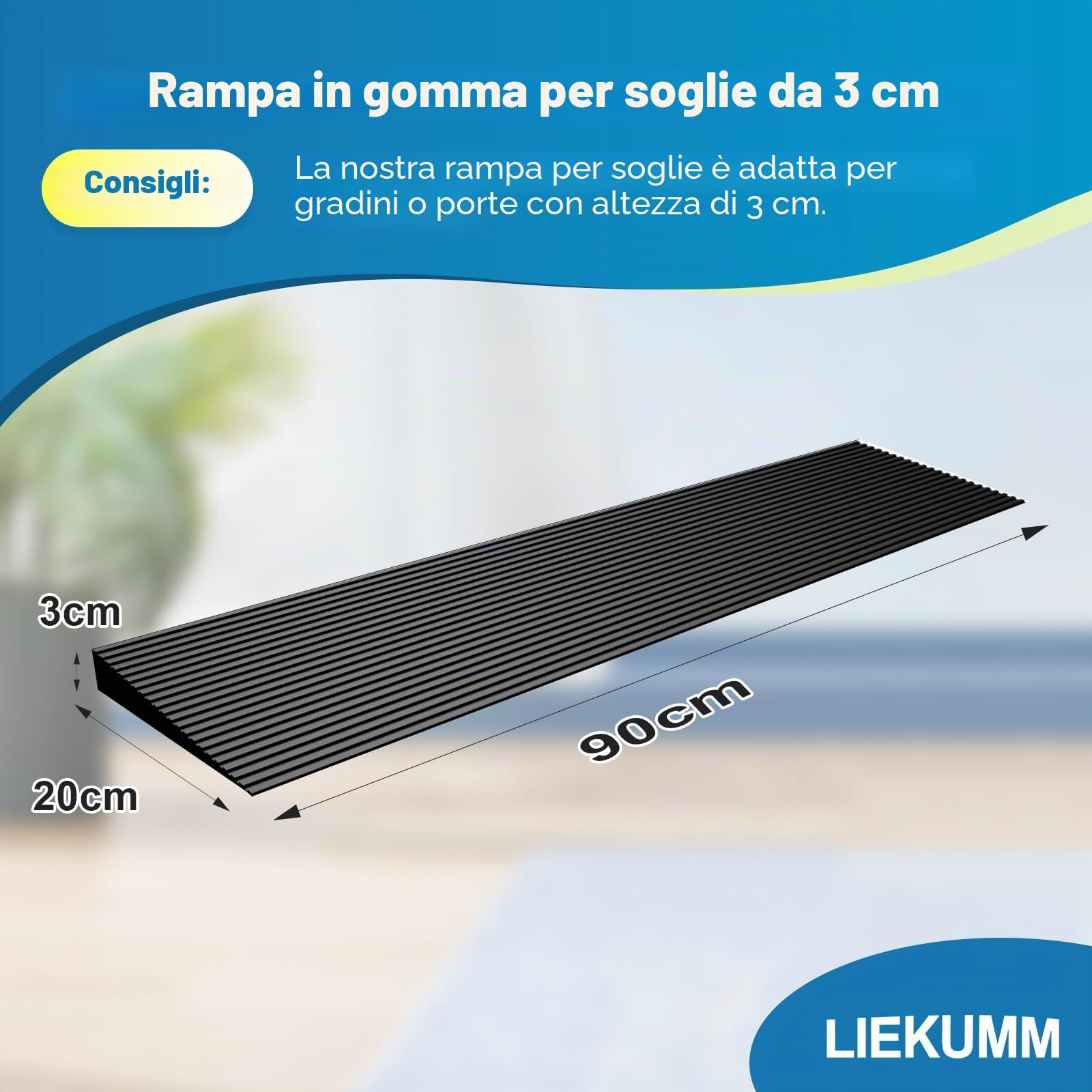 LIEKUMM Rampa di Soglia, 3 cm di Altezza Rampa per Sedia a Rotelle in Gomma Naturale, 500KG di Carico Superficie Antiscivolo Rampe per Soglia, Biciclette, Scooter