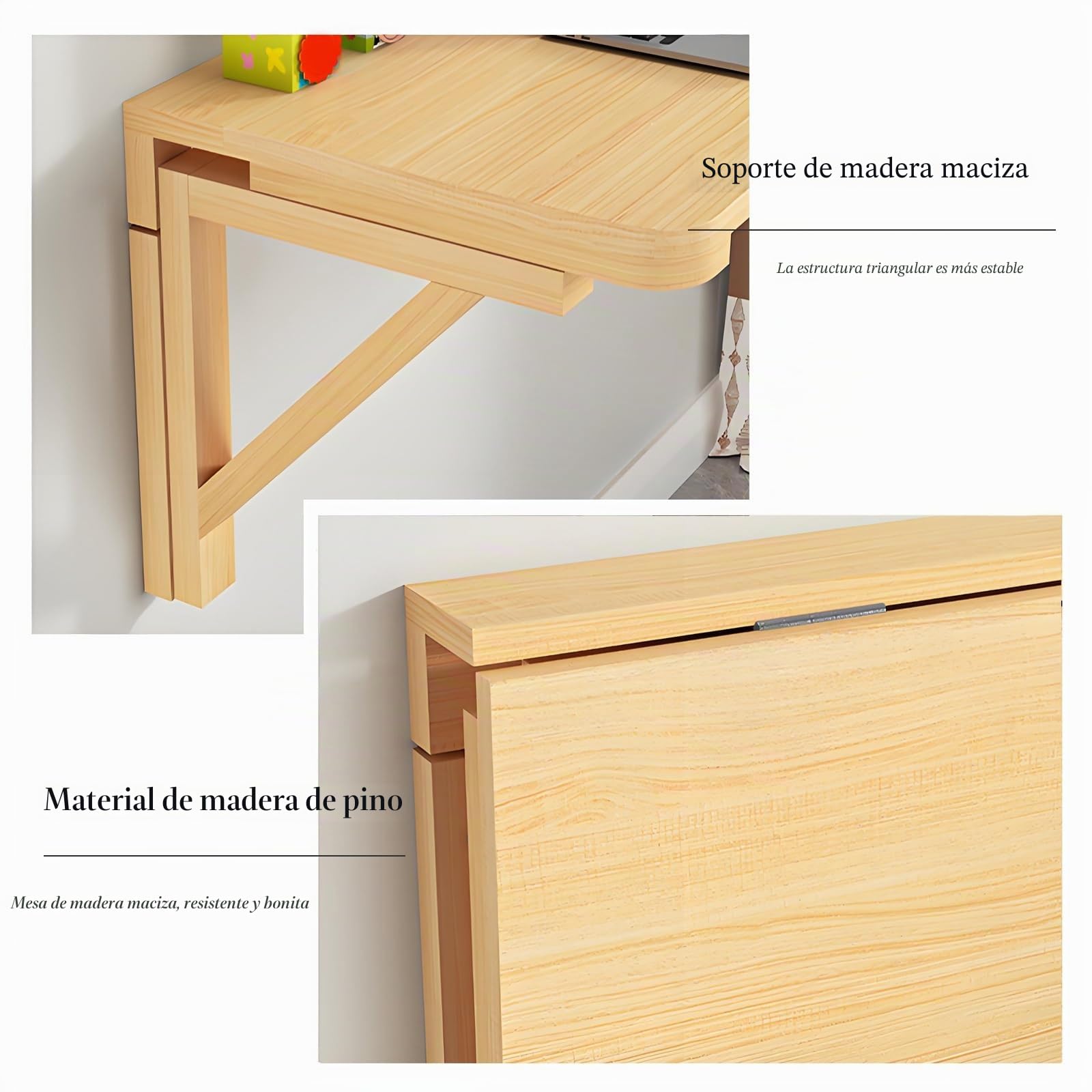 Escritorio Abatible Pared, Mesa Plegable de Pared de Madera Maciza, Mesa de Comedor Ahorro de Espacio, Escritorio de Ordenador Multifunción(100 * 60cm/39.4 * 23.6in)