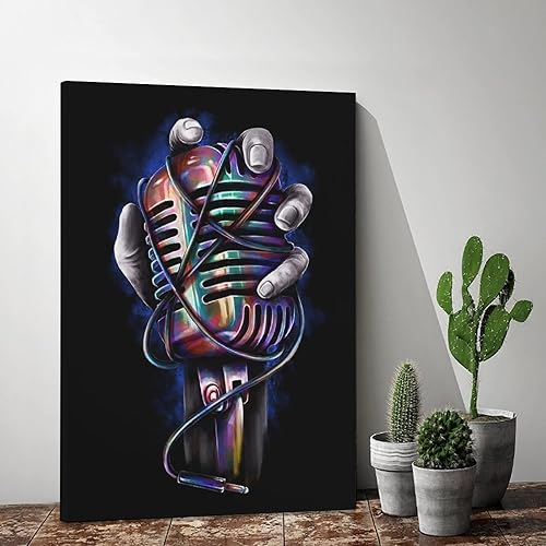 Miniatura 2 de XDTIOPIMY Póster musical decorativo para pared, diseño de micrófono, decoración de lienzo, decoración de oficina, sala de estar, dormitorio,