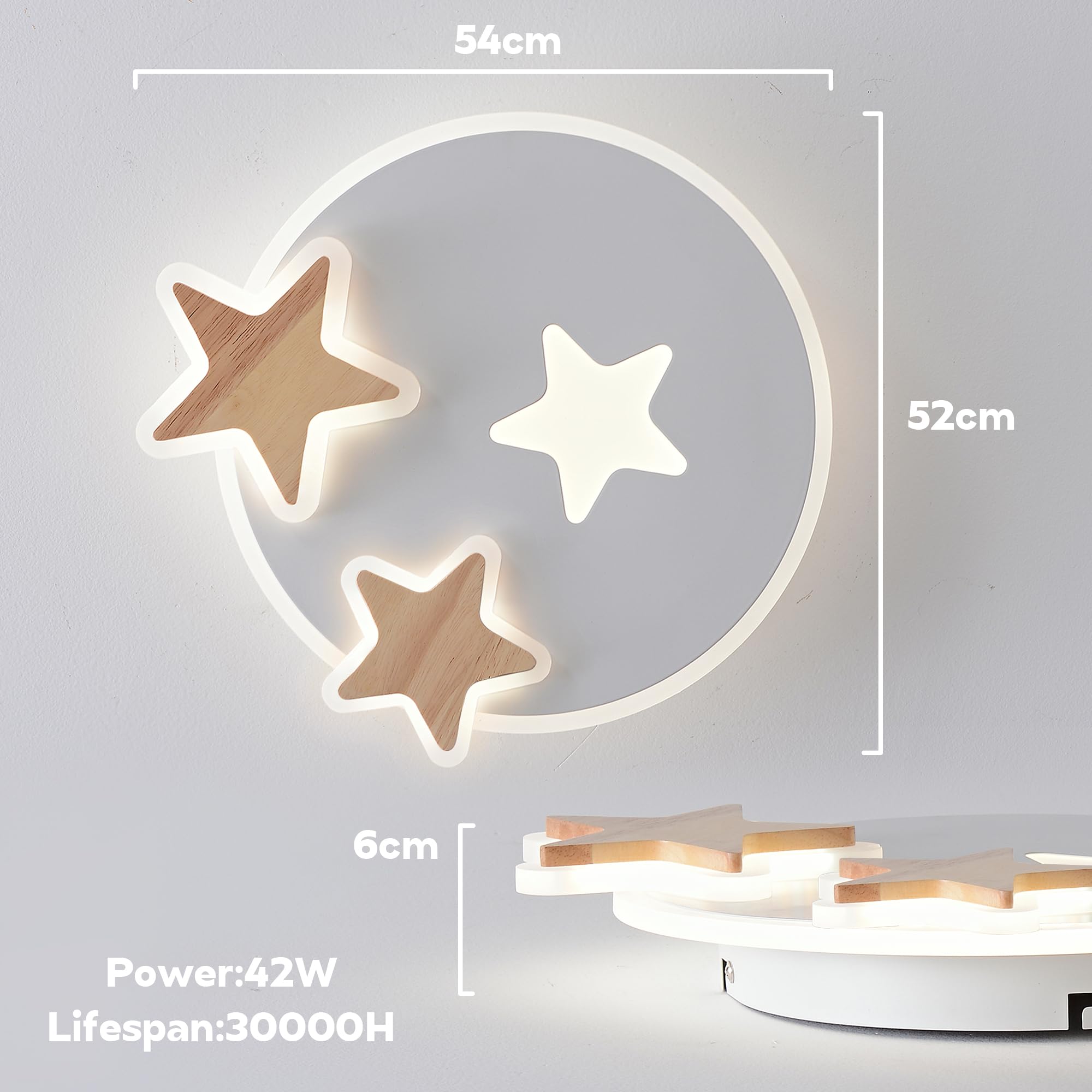 YUEEU Led Plafoniera Soffitto,Dimmerabile Lampadario Cameretta Bambini 52CM 42W kreative Stella Lampada Camera da Letto Telecomando 3000-6000K Babyzimmer,Schlafzimmer