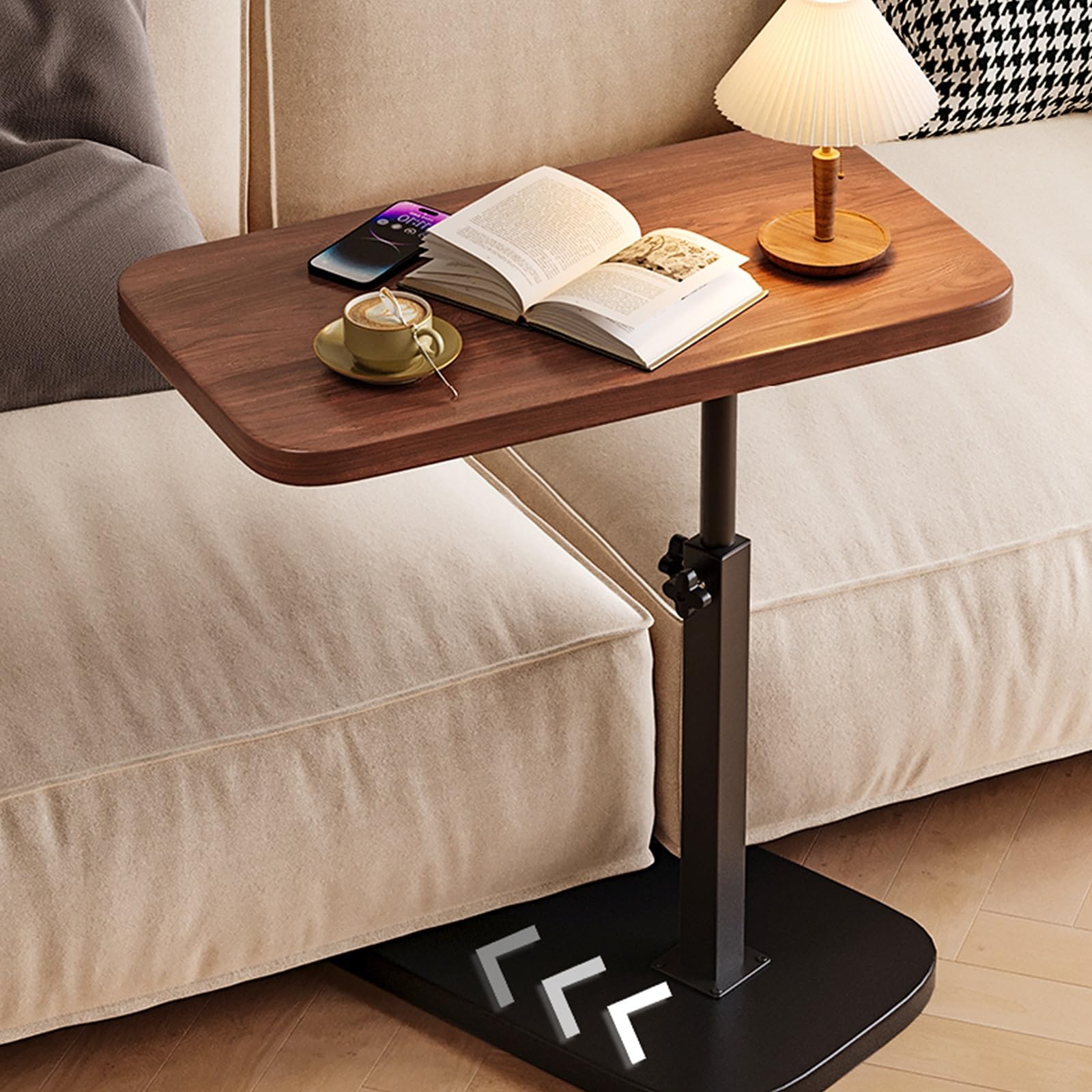 Mesa de Cama para Pacientes Encamados Mesa Auxiliar Ordenador Que Ahorra Espacio Sofá Auxiliar Mesa Regulable en Altura con Tablero Giratorio 360° para el Hogar, Hospital(Yellow)