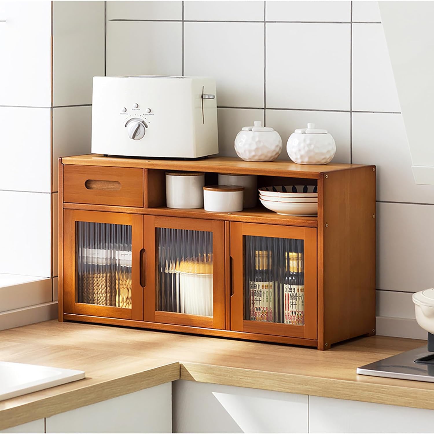 BHGFYXBS Multi Layer Kitchen Sto Cabinet Countertop Sideboard & Dish Rack Slish Se Space Saving Cupboard,Brown-62 * 23 * 39Cm,Brown-62 * 23 * 39cm