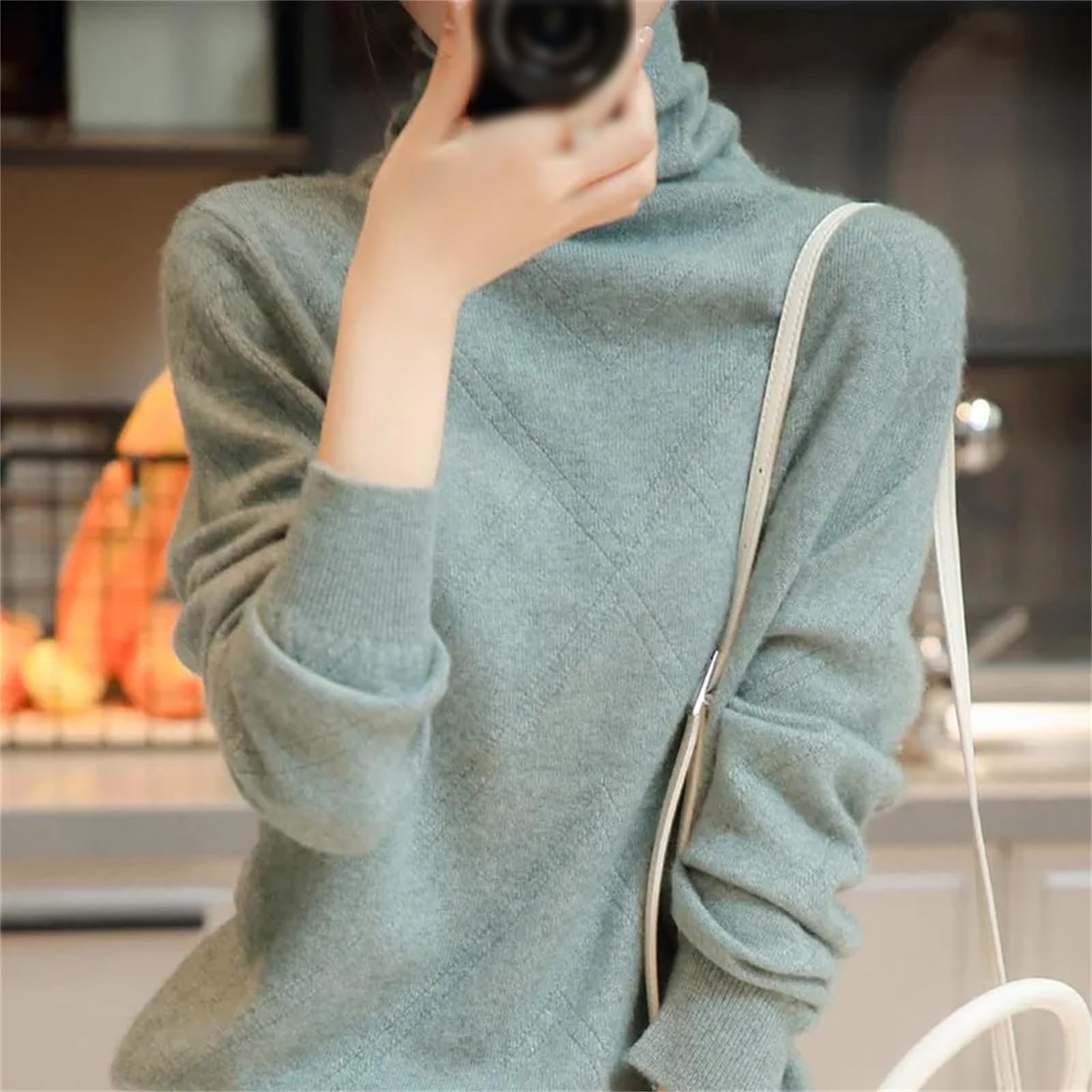 Maglione A Collo Alto da Donna 100% Lana Merino Maglione Lavorato A Maglia Caldo Autunno E Inverno A Maniche Lunghe Pullover in Tinta Unita