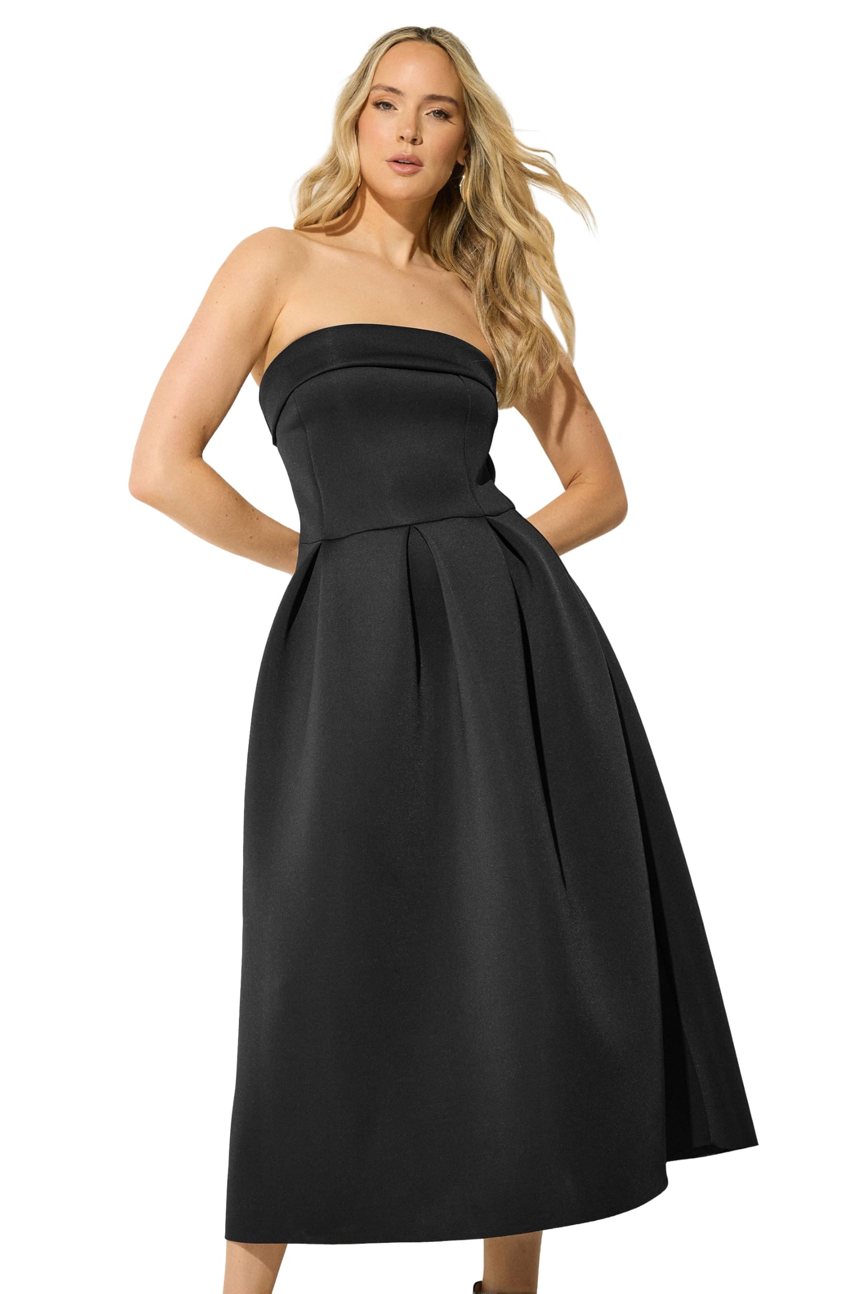 Lts Women's Black Tall Pleated Bandeau Midi Dress Size 22