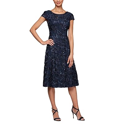 Alex Evenings Tea Length A Line Rosette Dress Women