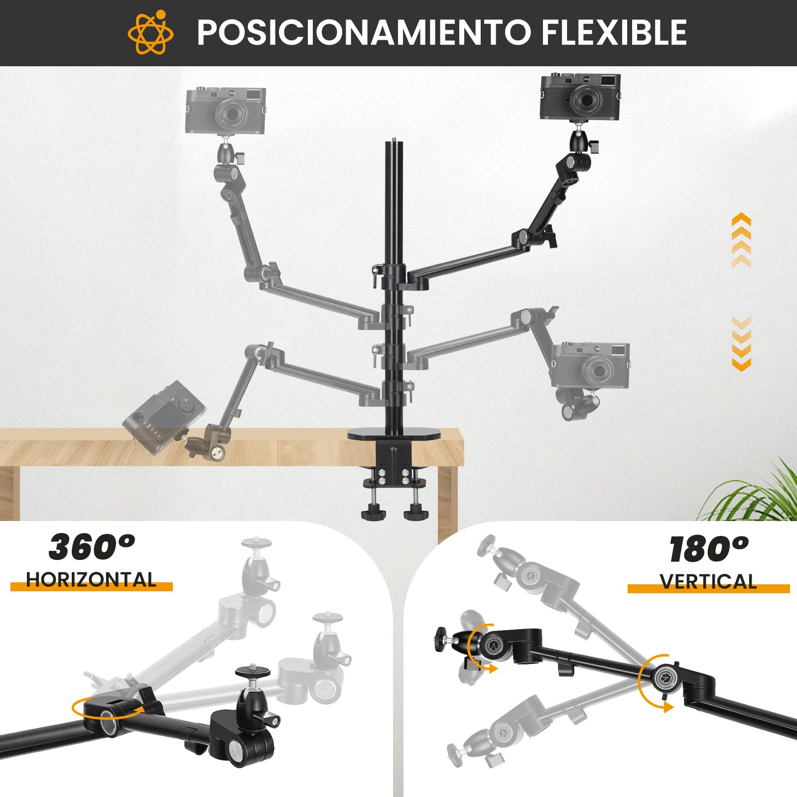 TARION Soporte Camara Mesa Brazo: Soporte para Camara de Escritorio Flexible Overhead Camera Mount Rig Soporte Fotografia con Brazo Articulado para Luz de Anillo Micrófono Video Titanrig(Lite Z)