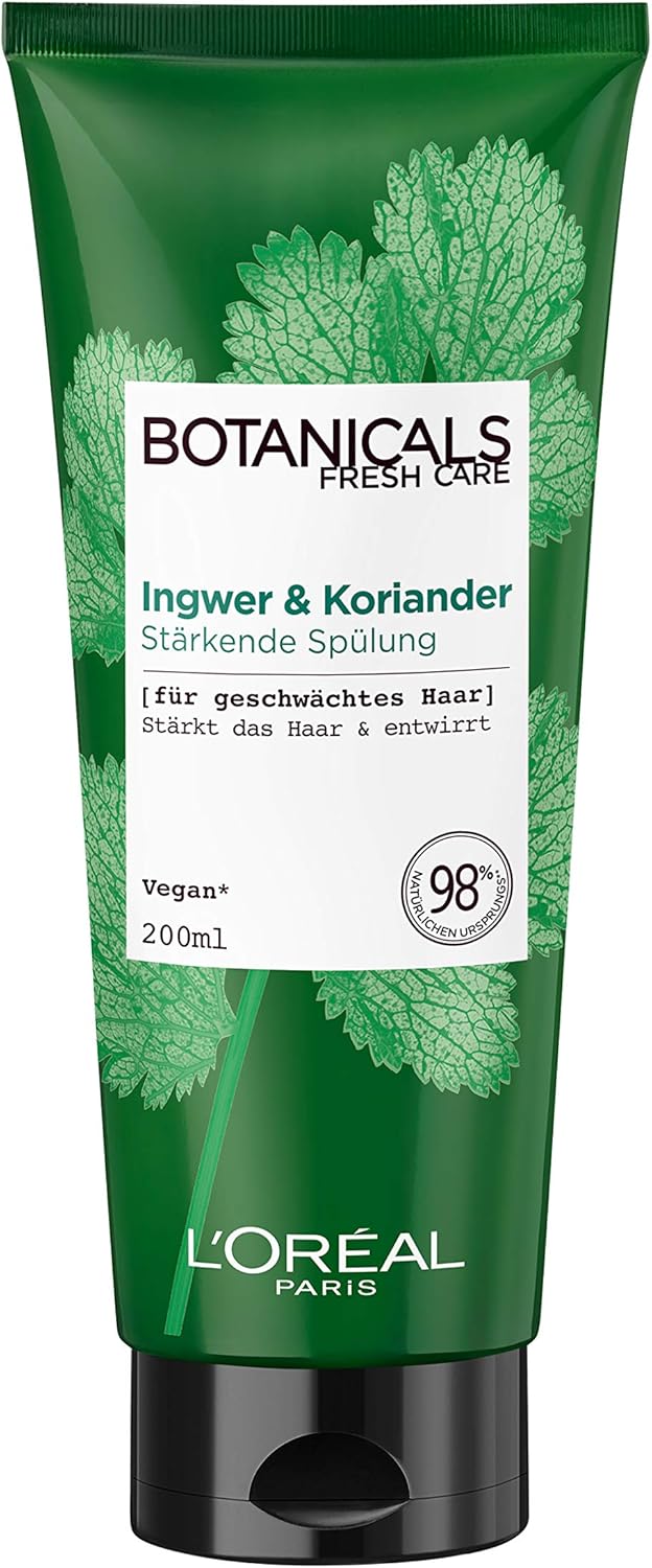 Botanicals Versterkende en ontwarrende conditioner zonder siliconen, sulfaten en parabenen, voor verzwakt haar, veganistische natuurlijke cosmetica, gember en koriander spoeling, 1 x 200 ml