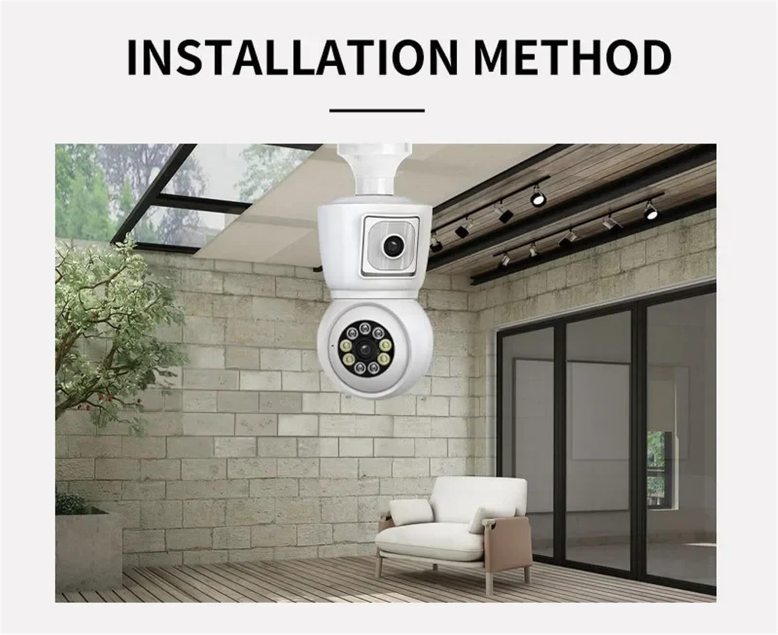Cámaras de Seguridad, Cámara de Seguridad Exterior con WiFi, Bombilla E27 2 MP, Doble Lente, Pantalla, Seguimiento automático, Audio bidireccional, visión Nocturna a Color(4MP Add 32G)