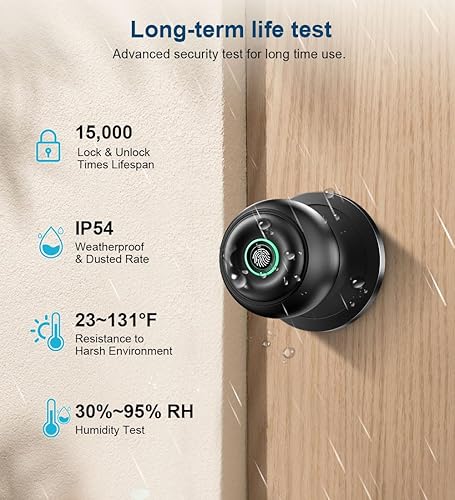 Miniatura 3 de Cerradura de puerta de huellas dactilares, perilla inteligente de puerta de huellas dactilares con cerradura, perilla de puerta biométrica