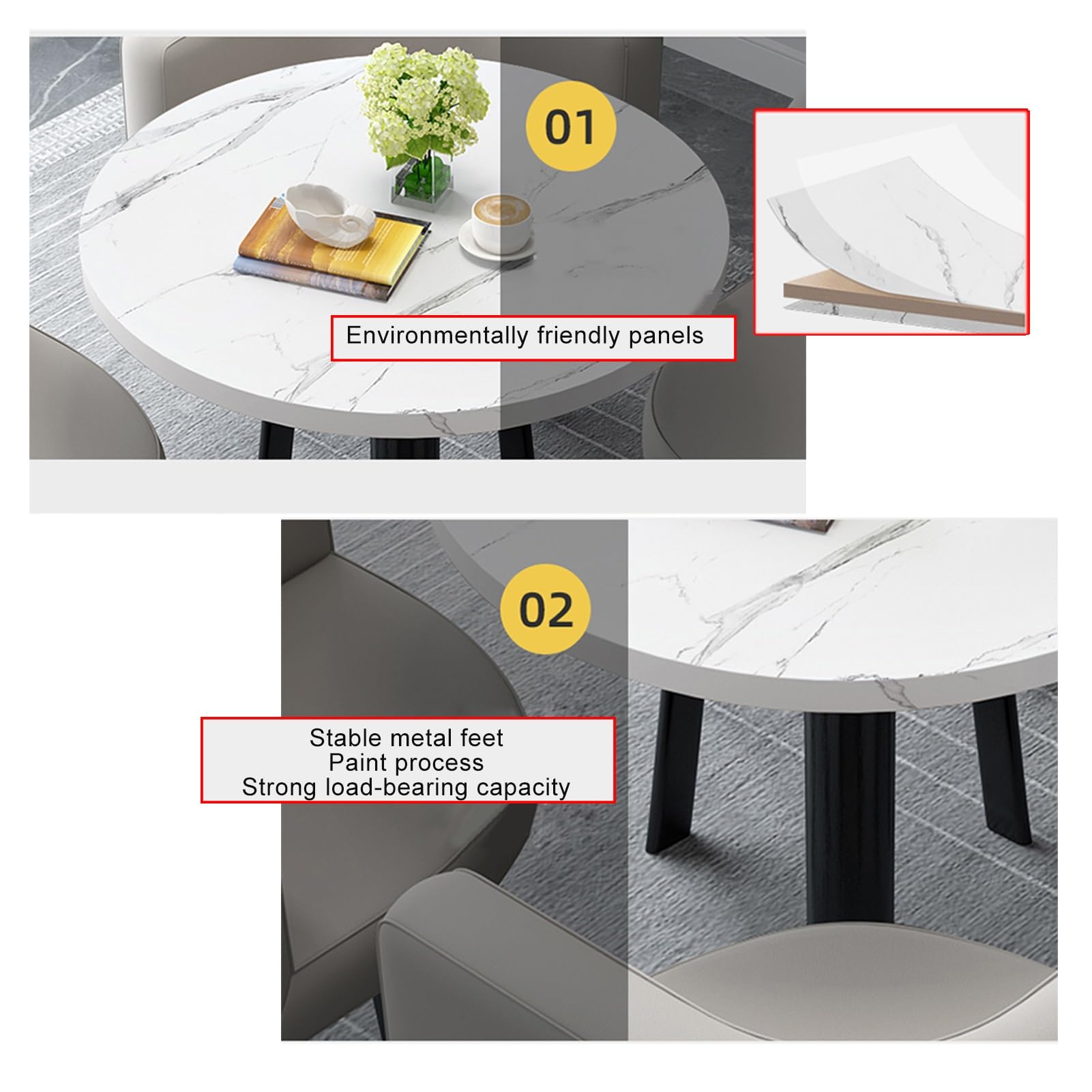 Juego de mesa redonda de negociación y silla para oficina, recepción, club y comedor, mesa de centro simple de 23.6 pulgadas con sillas (4-23.6 pulgadas, 60 cm)