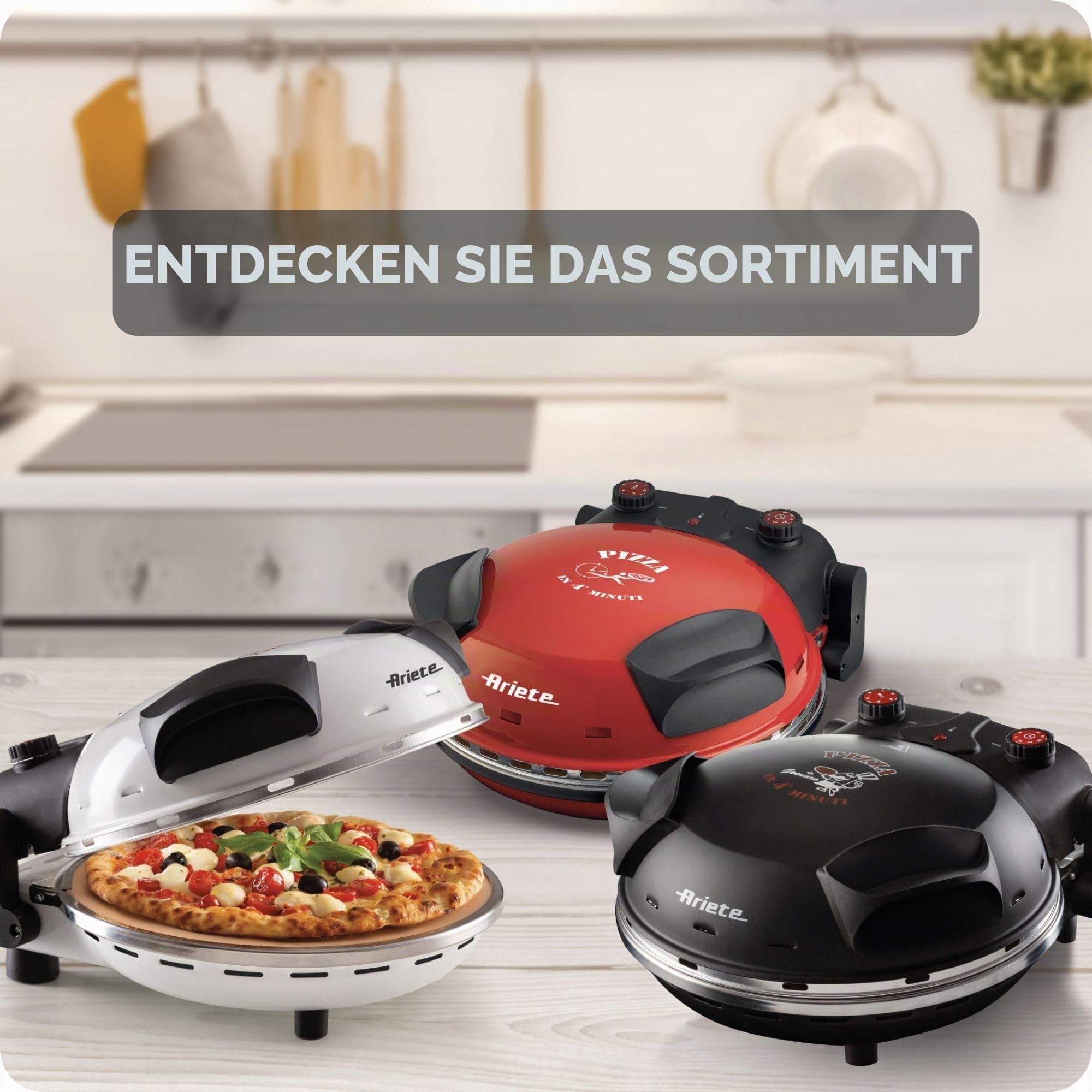 Ariete Pizzaofen 917, 4-Minuten-Pizza, 5 Garstufen, 400°C, 1200W, Schwarz