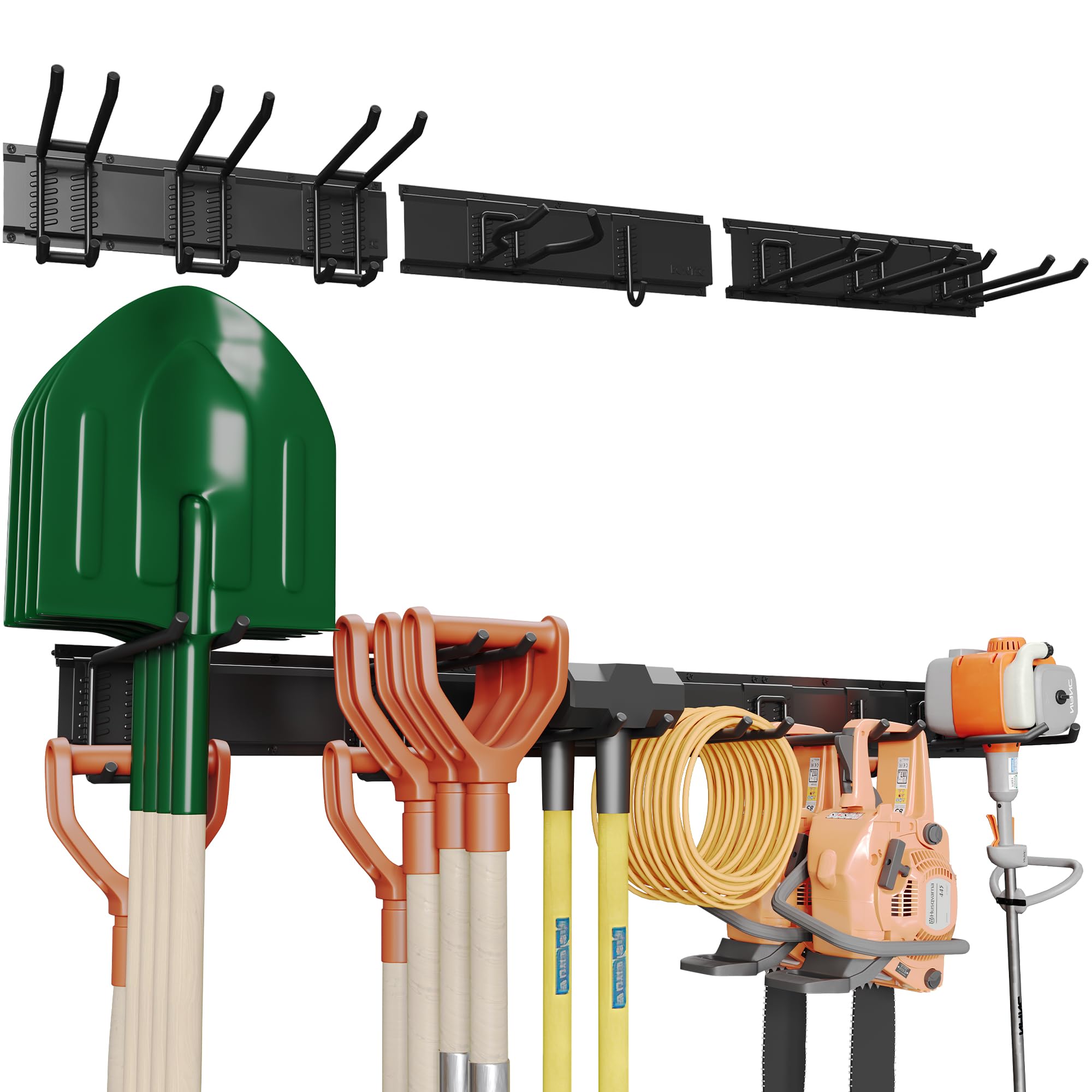 BONTEC Heavy Duty Tool Rack Wall Mounted, 336kg Capacity, 122.4cm Rail, Adjustable Garage Wall Racks with 8 Hooks