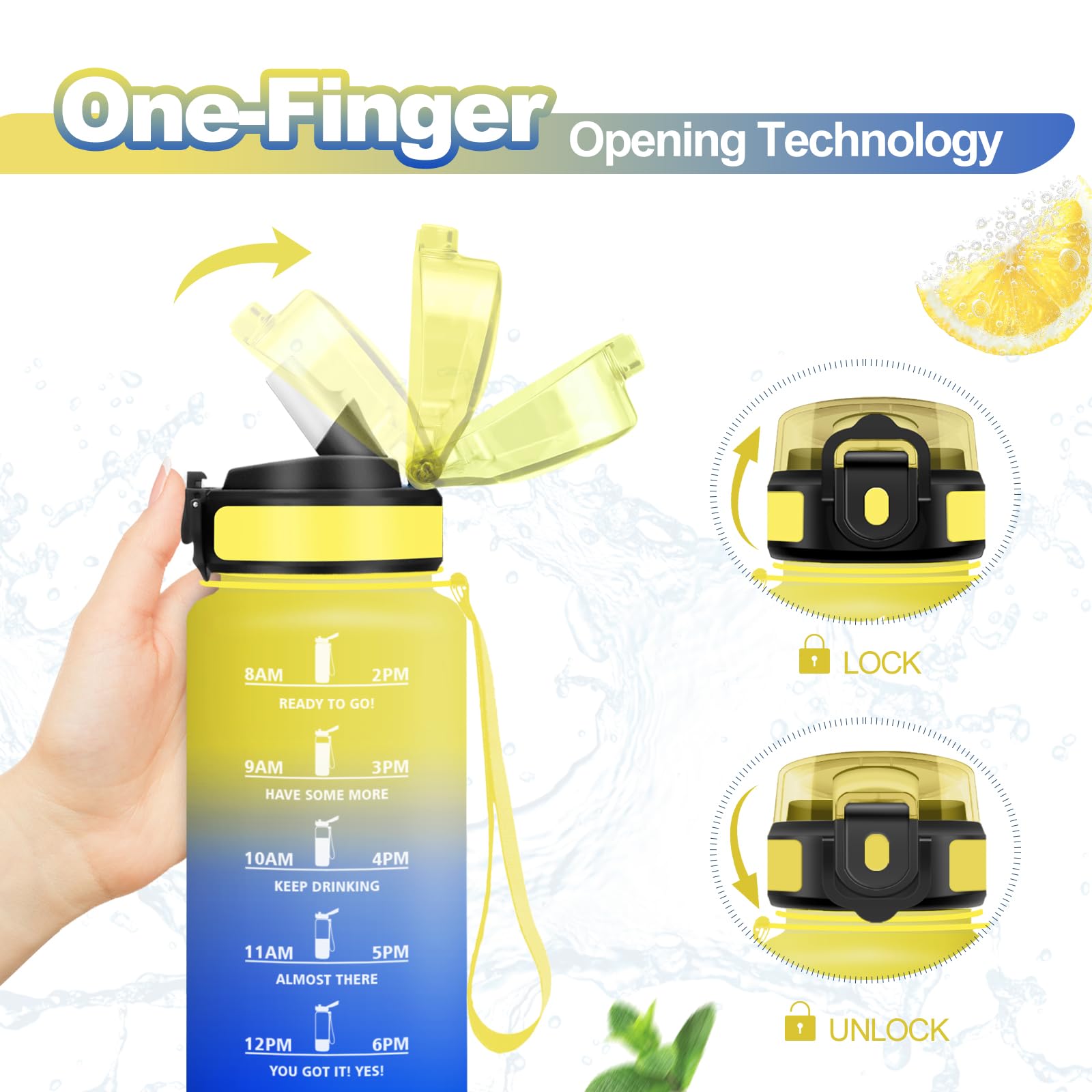 Borraccia 500ml, Bottiglia con Marcatori Temporali, Borraccia con Cannuccia, Bottiglia Acqua Riutilizzabile, Borraccia senza BPA, A Prova di Perdite, Borraccia per Bambini, Scuola, Ufficio, Sport