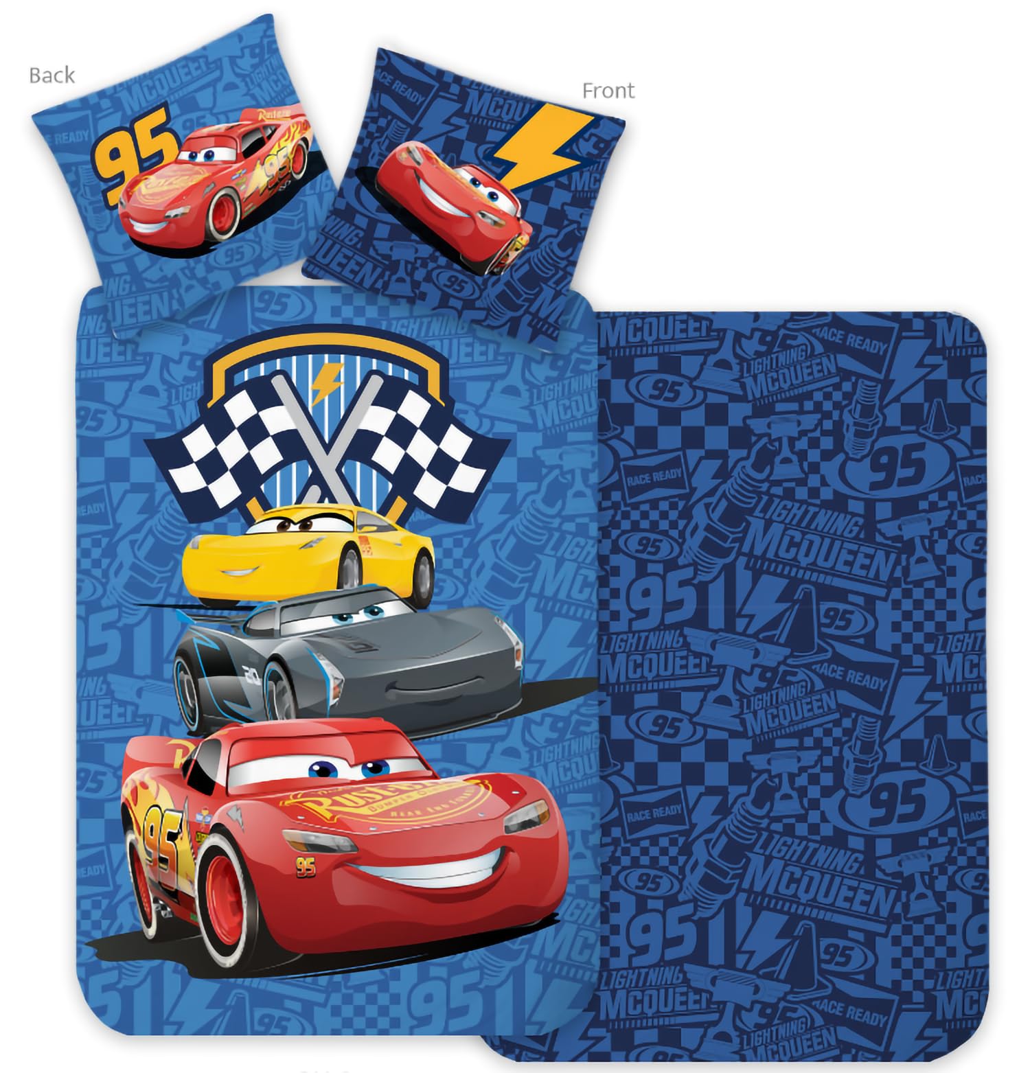 BrandMac Bettwäsche Set Cars Racing Crew 2 TLG 135 x 200 cm, 100% Baumwolle, Öko-Tex 100