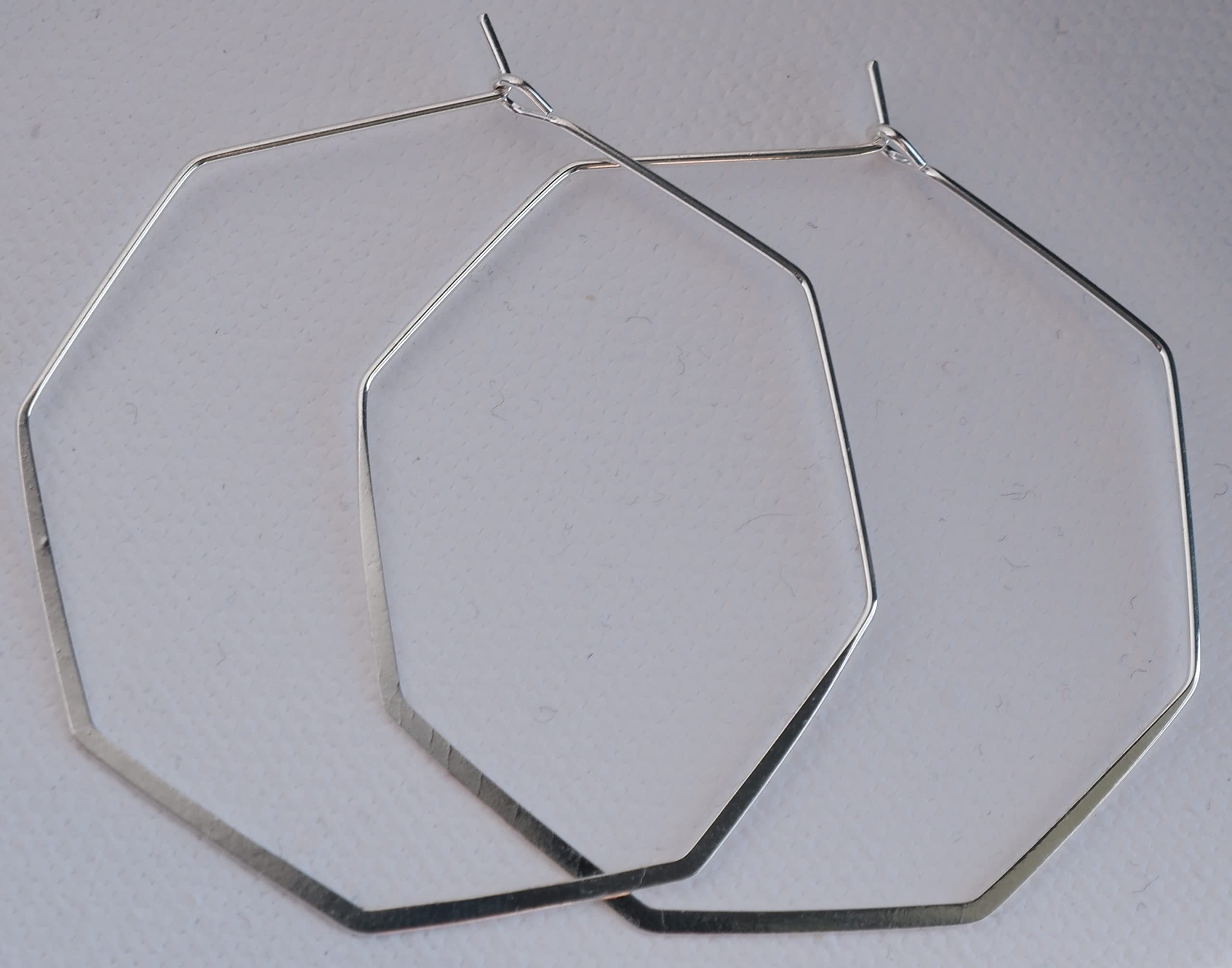 ✿ Boucles d'Oreilles Créoles HEXAGONALES FOND PLAT ARGENT TRÈS DÉLICAT ✿ si belles boucles d'oreilles délicates OCTAGON plaqué argent