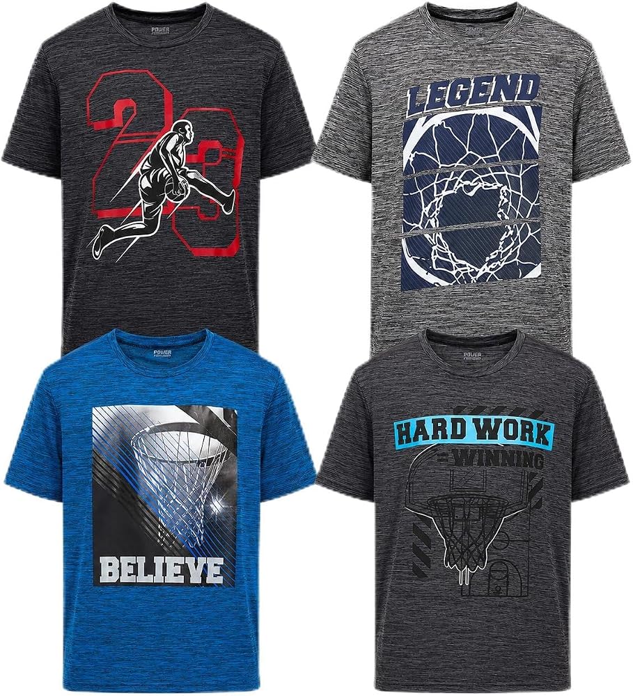 Paquete de 4 camisetas de manga corta con gráfico de baloncesto atlético para niños