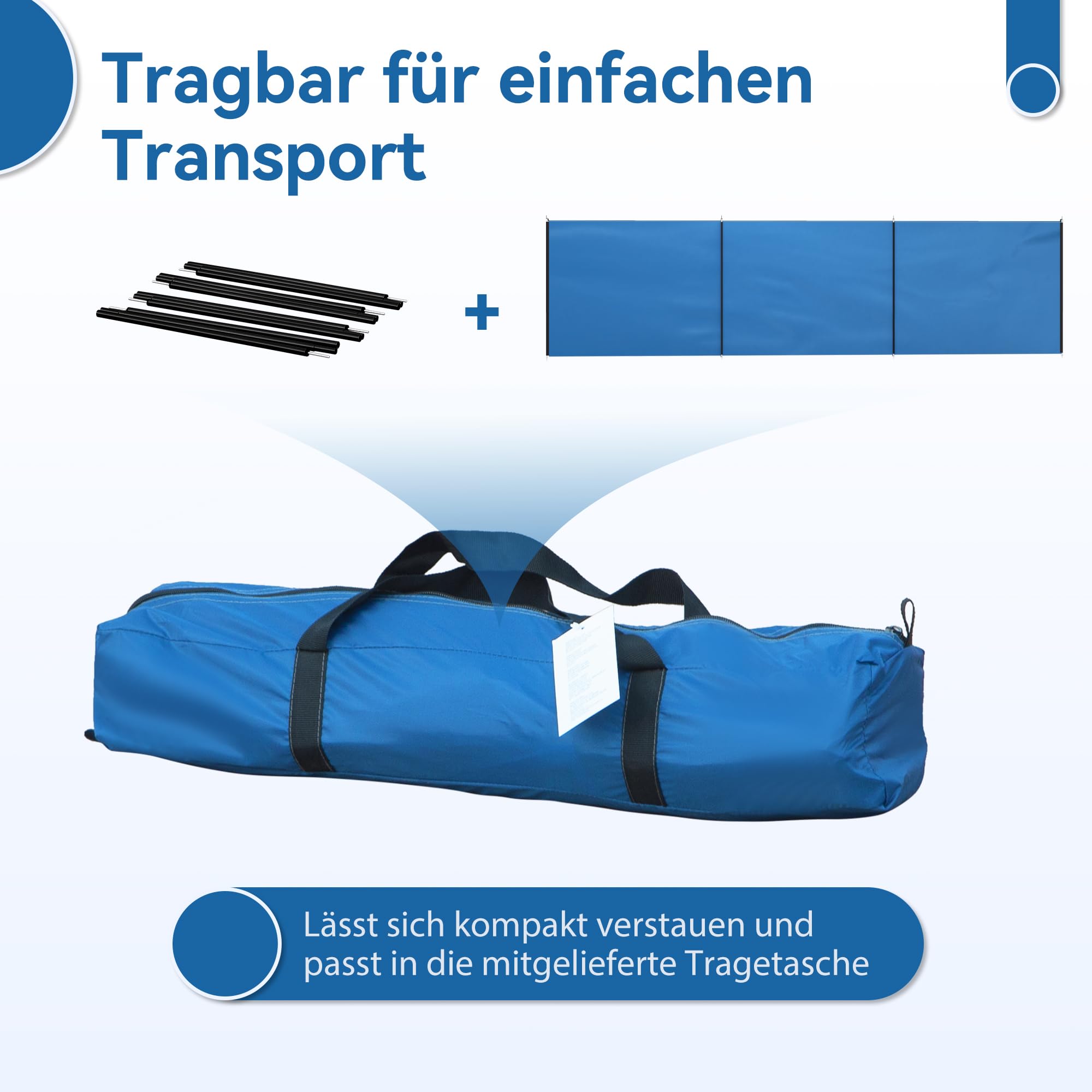 Outsunny Pare-vent de camping - Avec 4 barres en acier - Sac de transport - Protection contre le vent - Clôture de plage - Protection contre le vent - Pour camping, jardin, plage, terrasse - 540 x 150