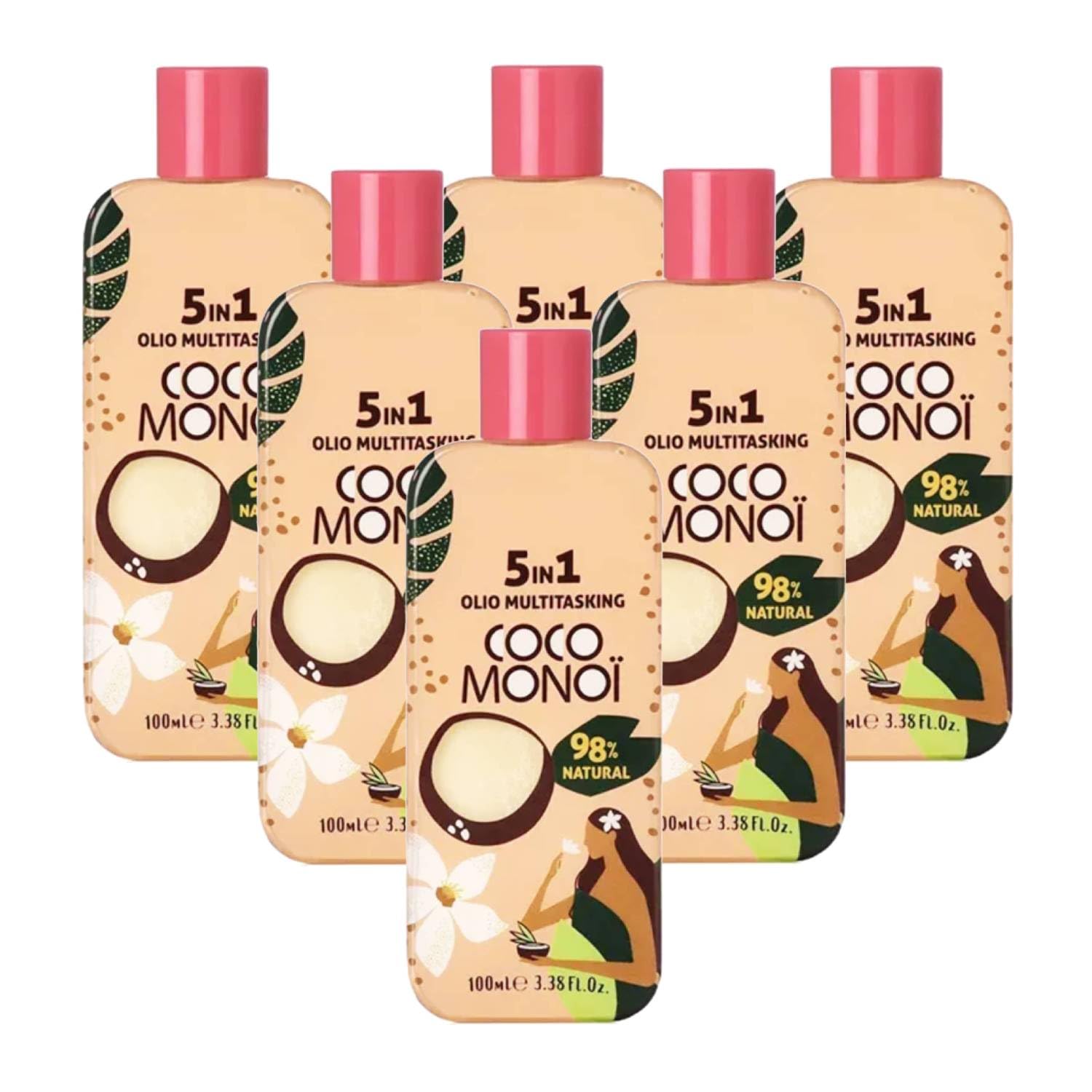 Oil 5in1 Viso Corpo e Capelli – Nutriente e Idratante con Ingredienti Naturali, Oil Multifunzione al Profumo di Cocco e Fiori di Tiarè 100 ml (6 Unità)