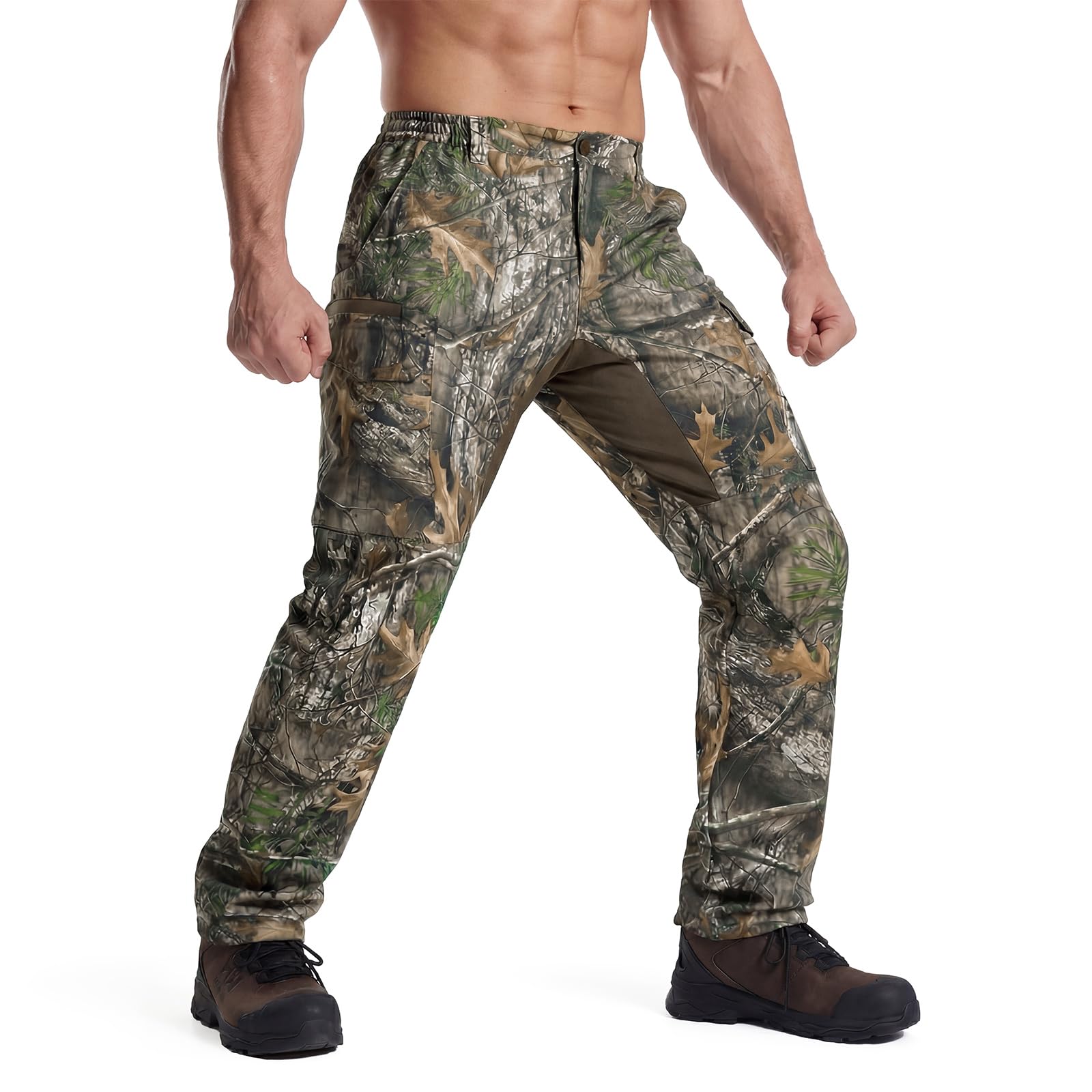 LOOGU Camo Hunting Pants for Men Water-Resistant Quiet & Matte Turkey Hunting Camo Pants for Men with 6 Pockets