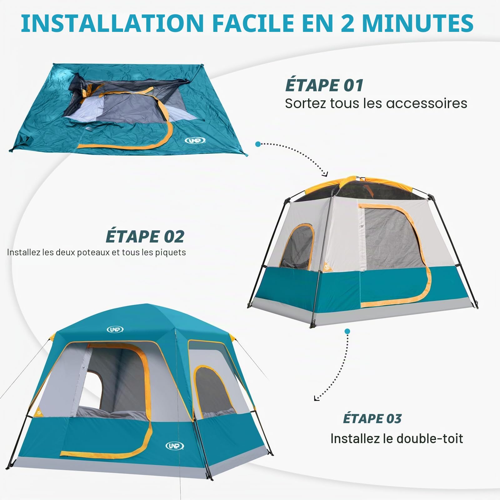 UNP Tente 4-8 Personnes, Facile à Installer, ImperméAble avec Toit Anti-Pluie pour Camping/RandonnéE Et RandonnéE