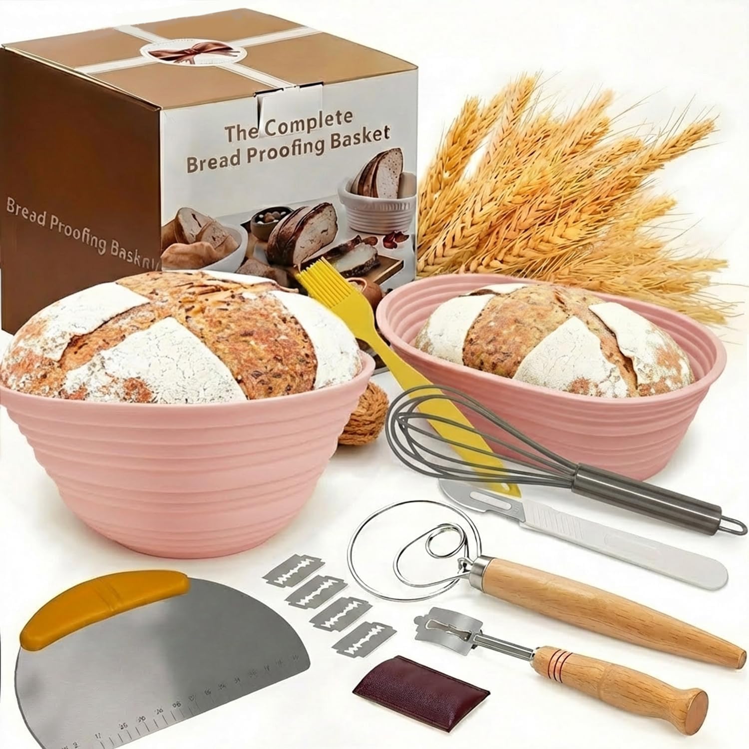 Silicone Bread Proofing Basket Set - 12-Piece All-in-One Kit with Oval & Round Banneton, Dough Scraper, Whisk,Spatula & More - Non-Stick,Easy Clean Sourdough Baking Supplies for Perfect Artisan Bread