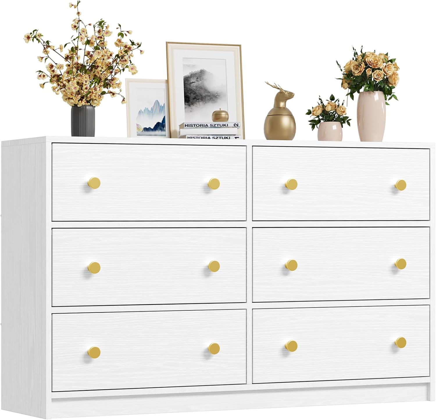 Nicehill Dresser for Bedroom with 6 Drawers, Fabric Storage Tower, Dresser & Chest of Drawers Organizer, Storage Cabinet for Hallway, Closets, Living Room,White Dresser Wooden?White?