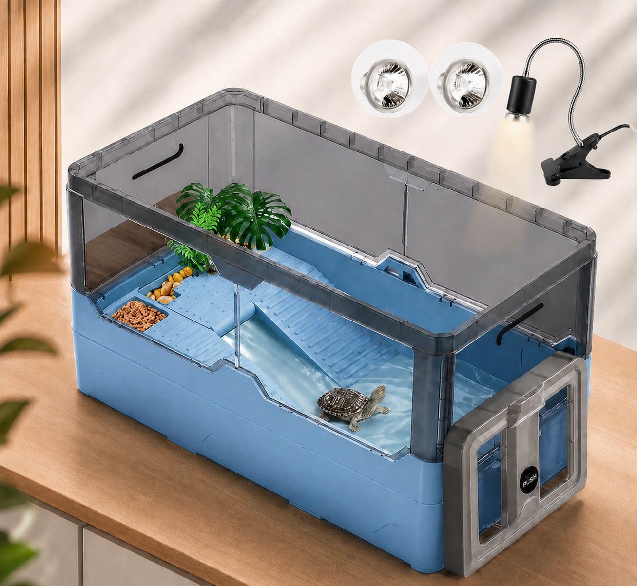 rizopets Turtle Tank kit with Filter+Water Pump+Wheels, Easy to