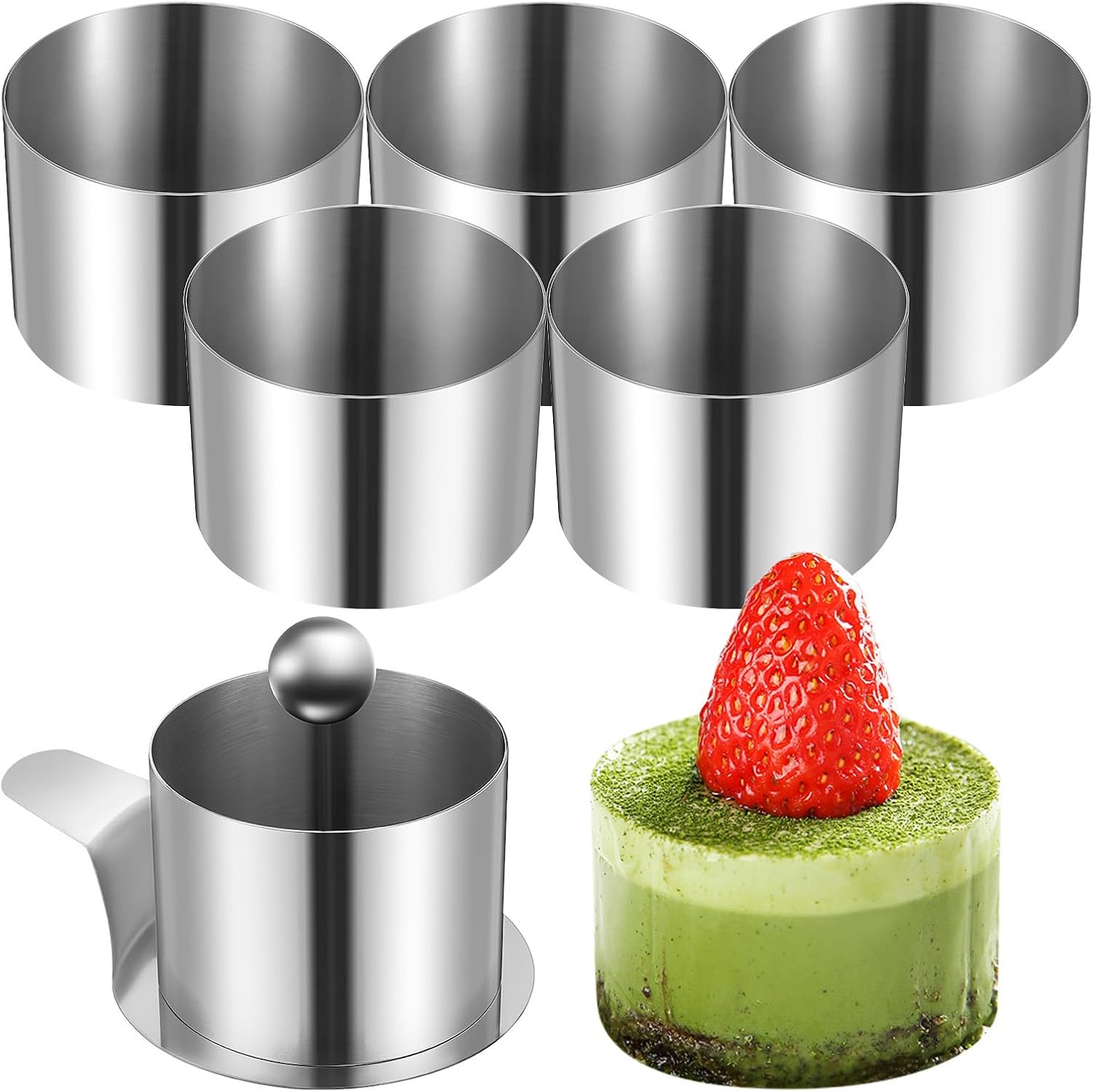 Stainless Steel round Cake Rings Set 6-in-1 Adjustable Small Mousse and Dessert Baking Molds Cooking Rings for Home Bakers