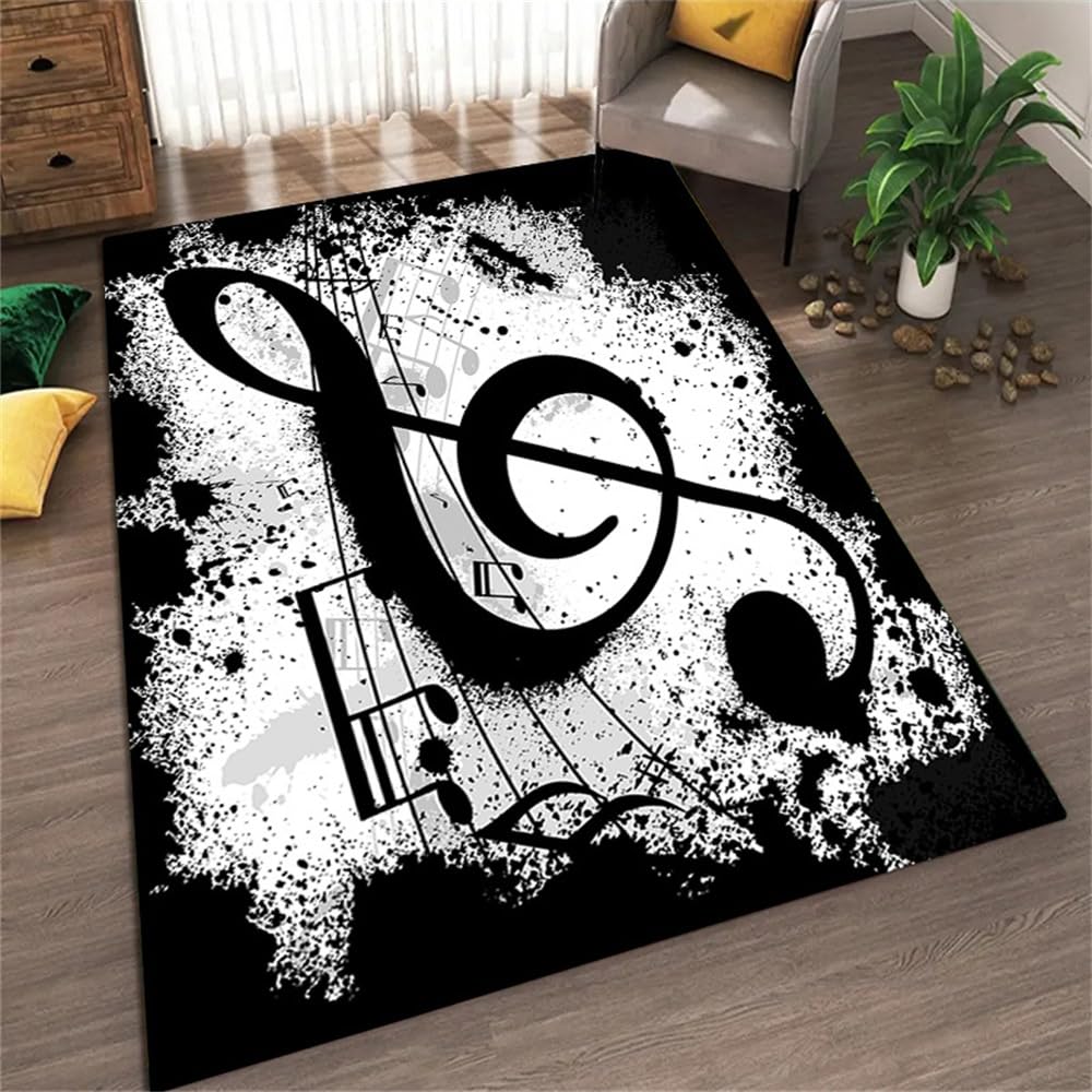 Alfombra de notas musicales para crear un dormitorio moderno y acogedor