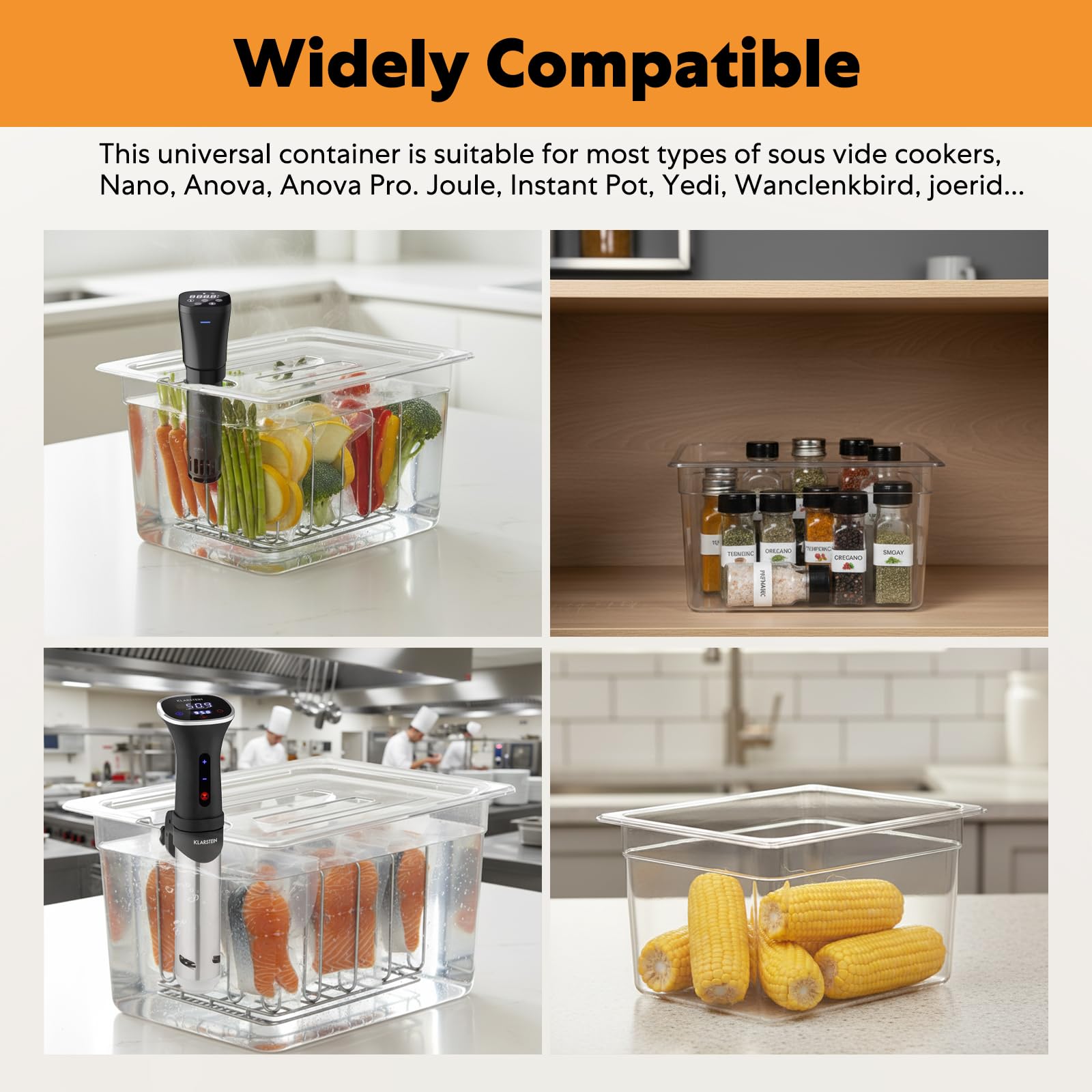 Tapa Con Bisagra Contenedor Sous Vide Plegable 11 Litros - S, Material PC Alimenticio Recipiente Cocina Al Vacío 11 Litros Plegable