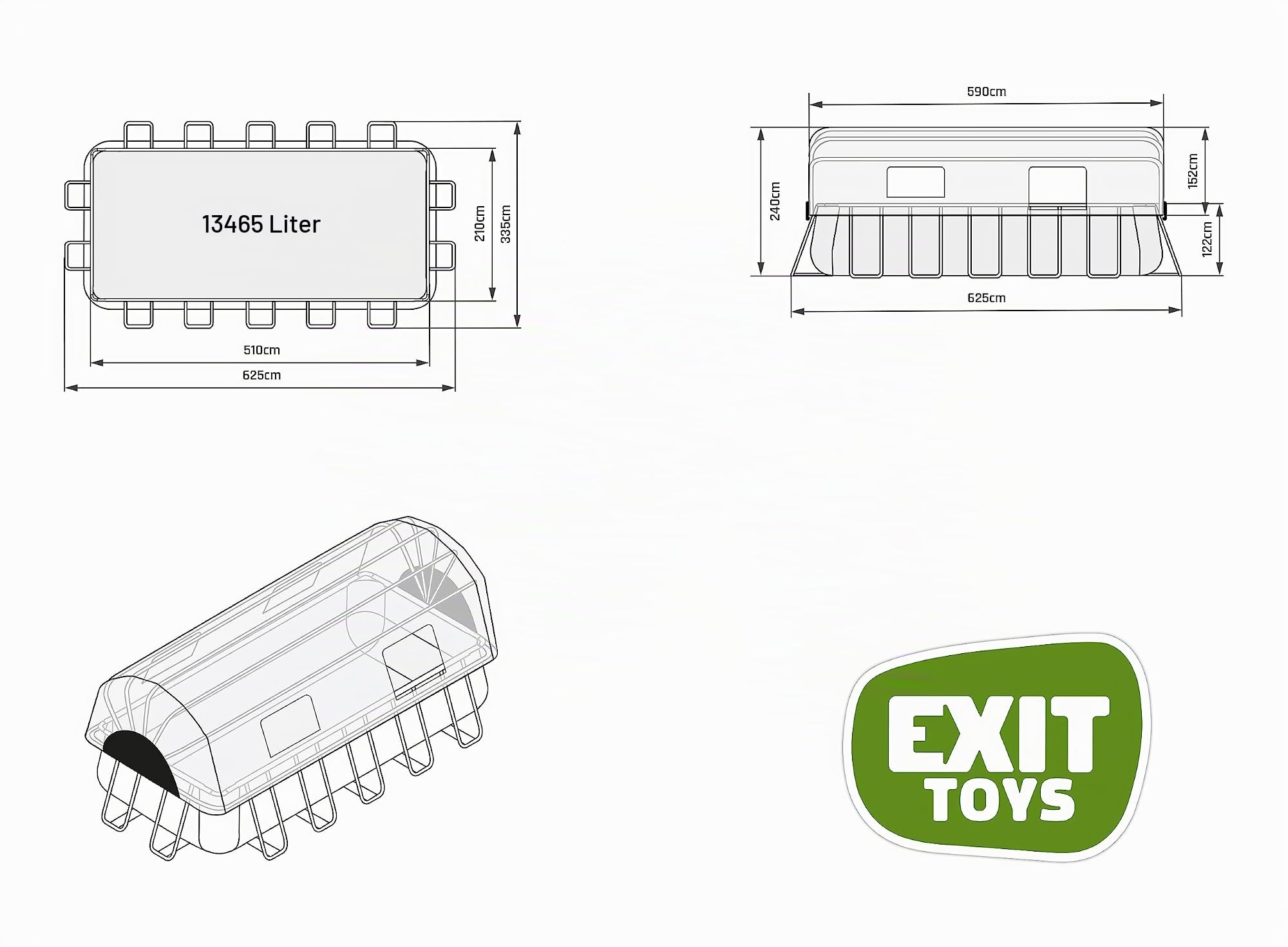 EXIT Toys Stone Pool mit Multifunktionale Abdeckung - 540x250x122cm - Großer, Rechteckiger Rahmenpool mit Sandfilterpumpe und Poolleiter - Extra Tief - Für Sauberes und Warmes Poolwasser - Grau