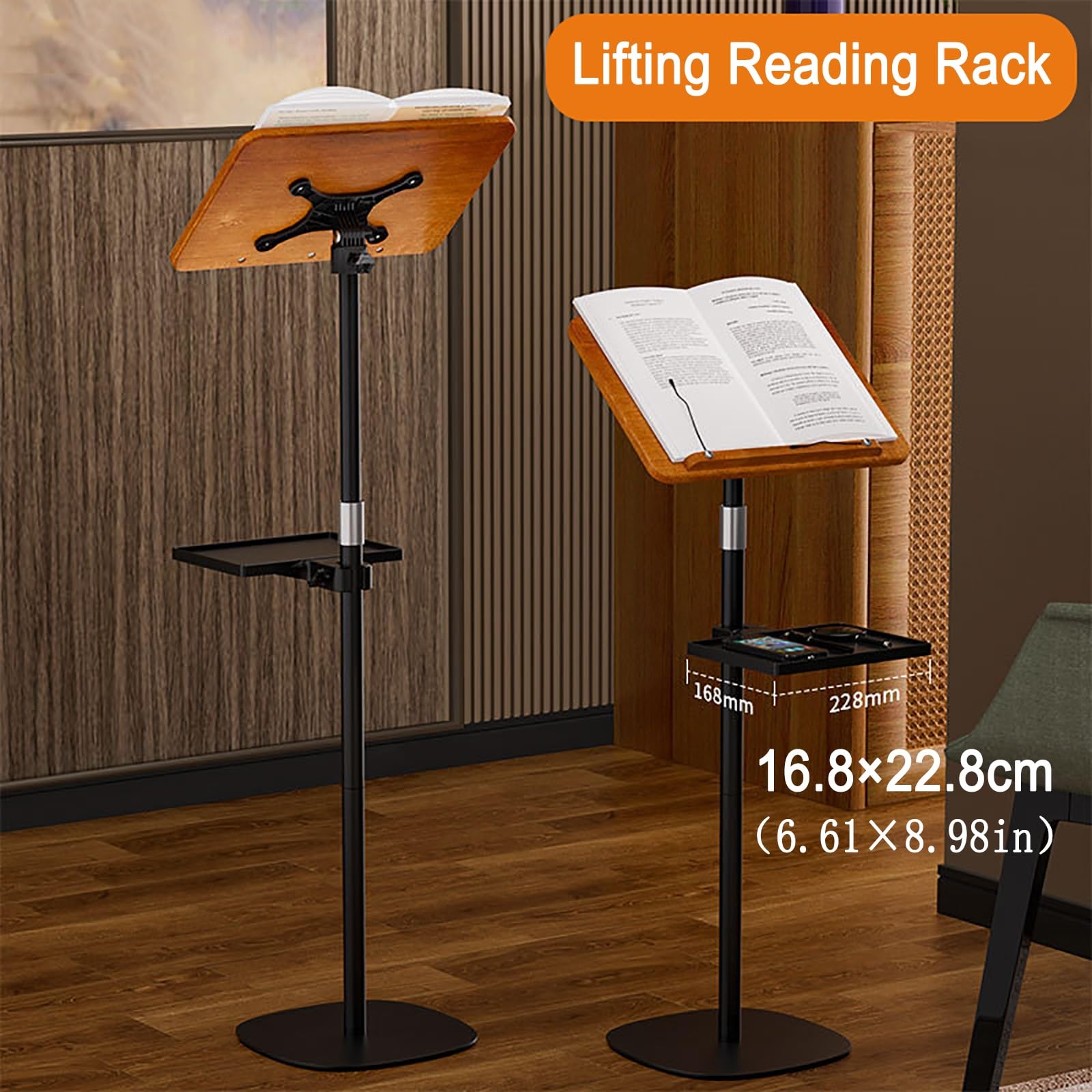 Supporto per podio, regolabile, altezza 50-180 cm, per libri, spartiti, libri di cucina, porta libri con piedistallo, in legno