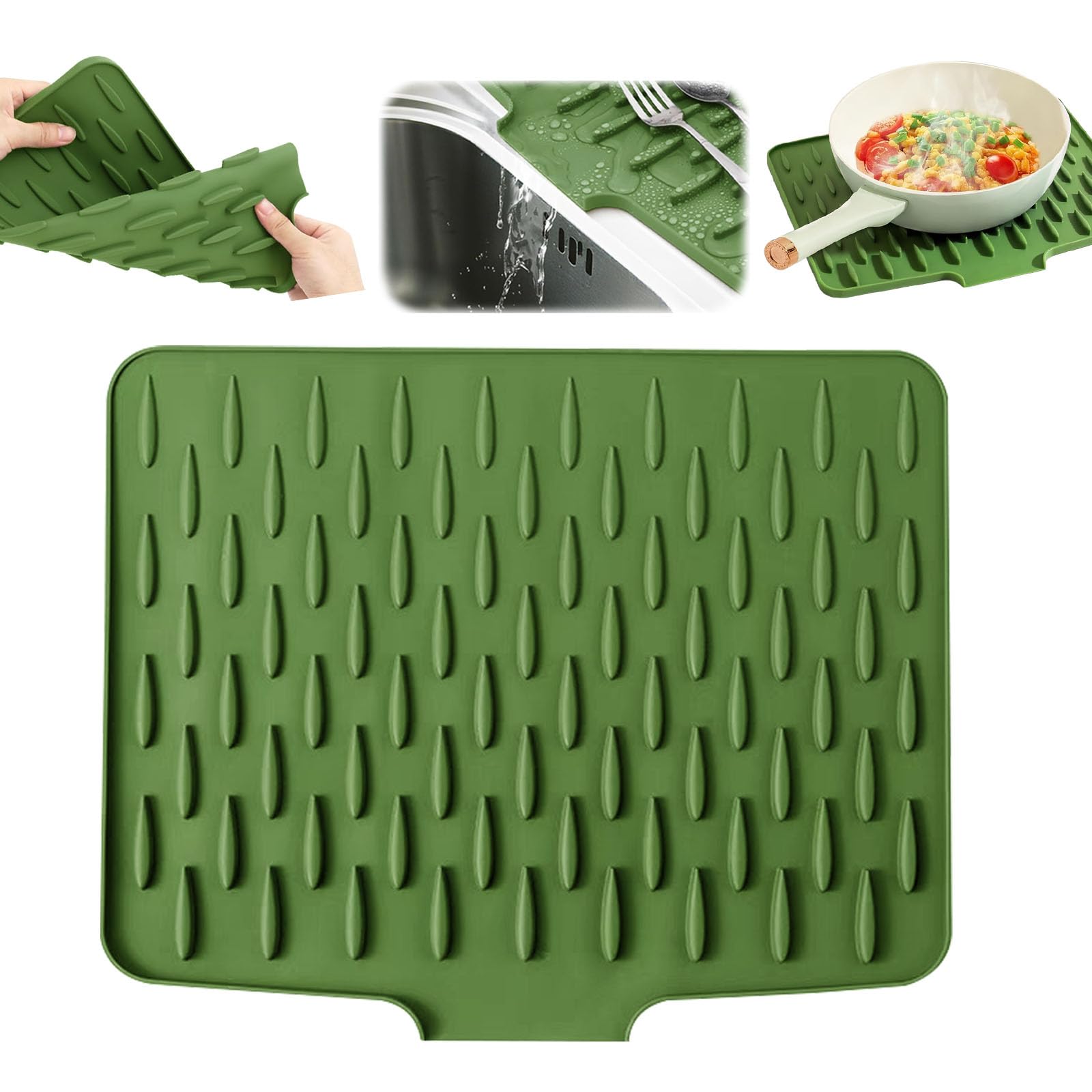 Silicone Dish Drying Mat for Kitchen Counter, Draining Board Mats Non-Slip & Heat-Resistant, Quick Drain Drying Mat for Sink & Worktops, Foldable Dish Drainer Pad