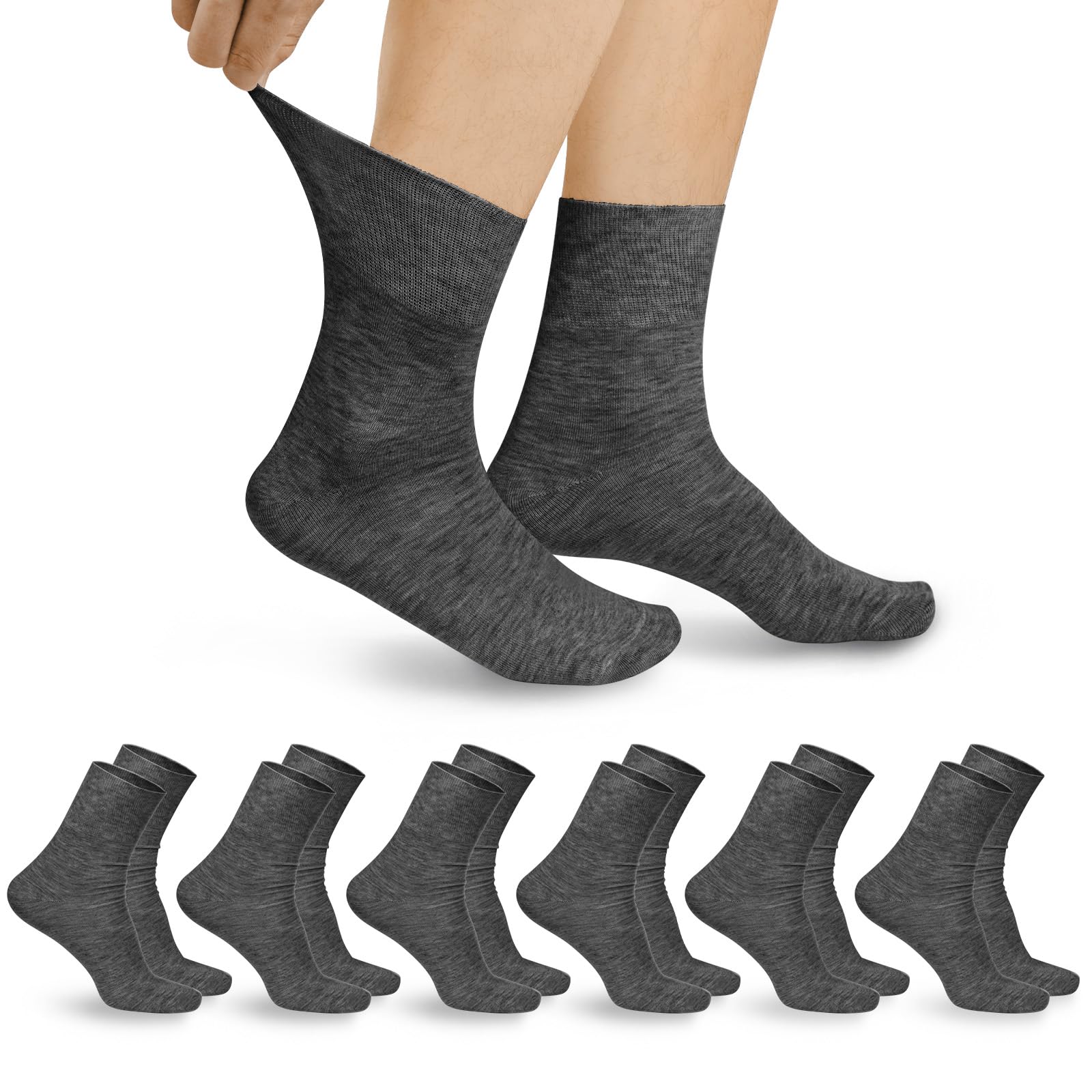 Aomig Diabetikersocken 6 Paar Socken Herren Schwarz Ohne Gummibund Diabetiker Socken Bambus-Socken mit Lycra für Damen ohne Gummi ohne Naht am Ansatz der Zehennägel Herrensocken für Senioren Geeignet