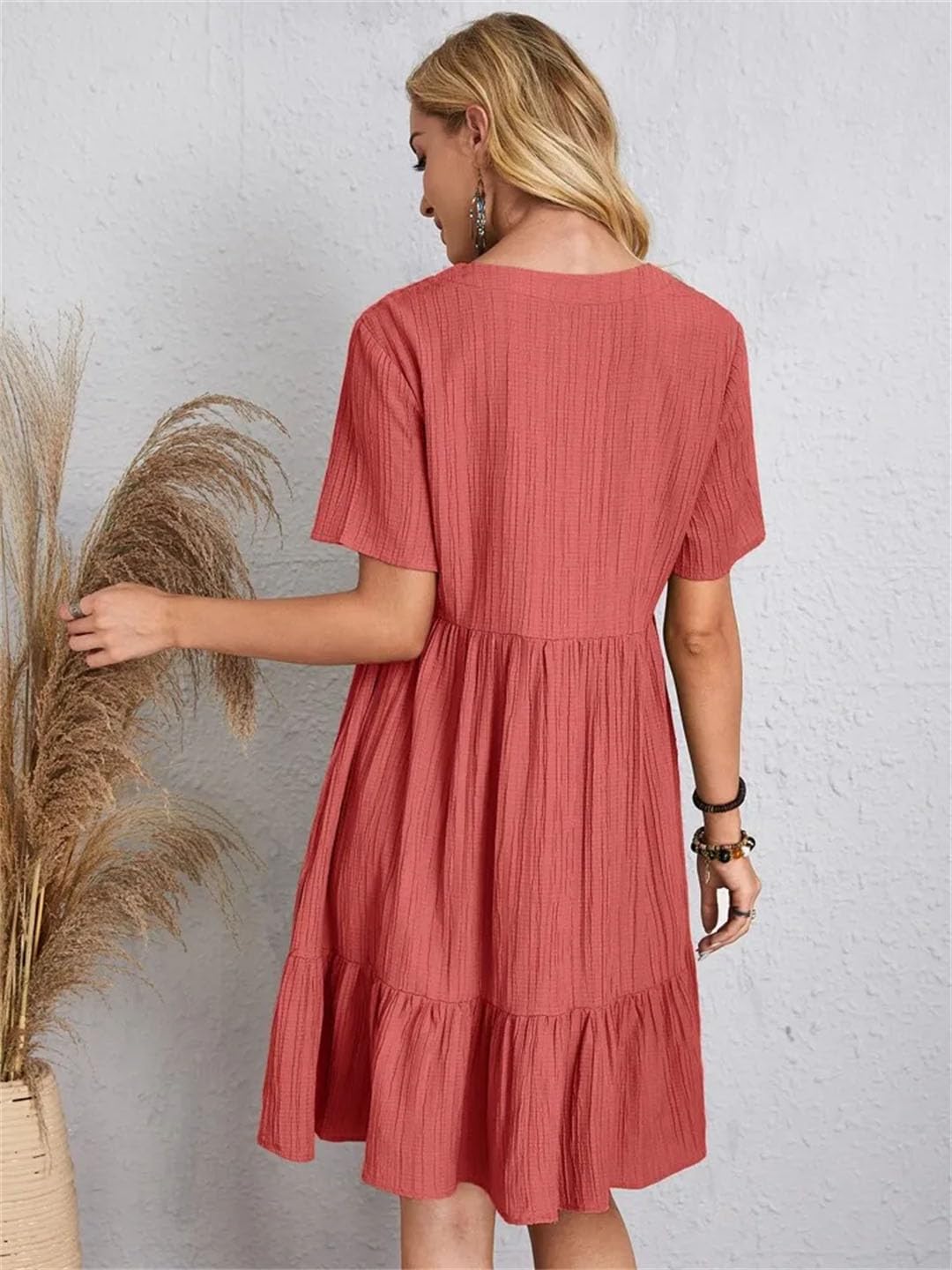 Elegancka damska sukienka z krótkim rękawem dekolt w serek falbany solidna luźna mini sukienka plażowa impreza Vestidos