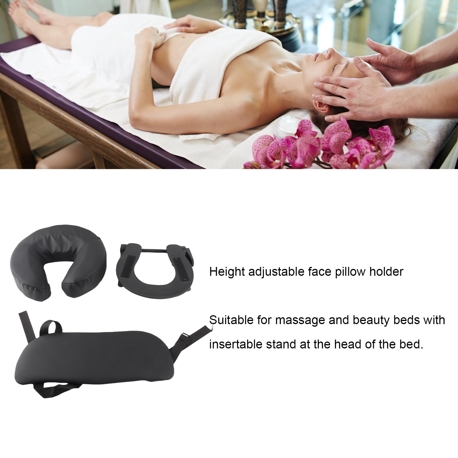 Gesicht nach unten Kissen, Massage Kopfstütze für Bett Beauty Bett Kopfstütze Cradle U Form Verstellbares Klappmassage Tisch Gesicht Cradle Kissen für Schönheitssalon Schwarz