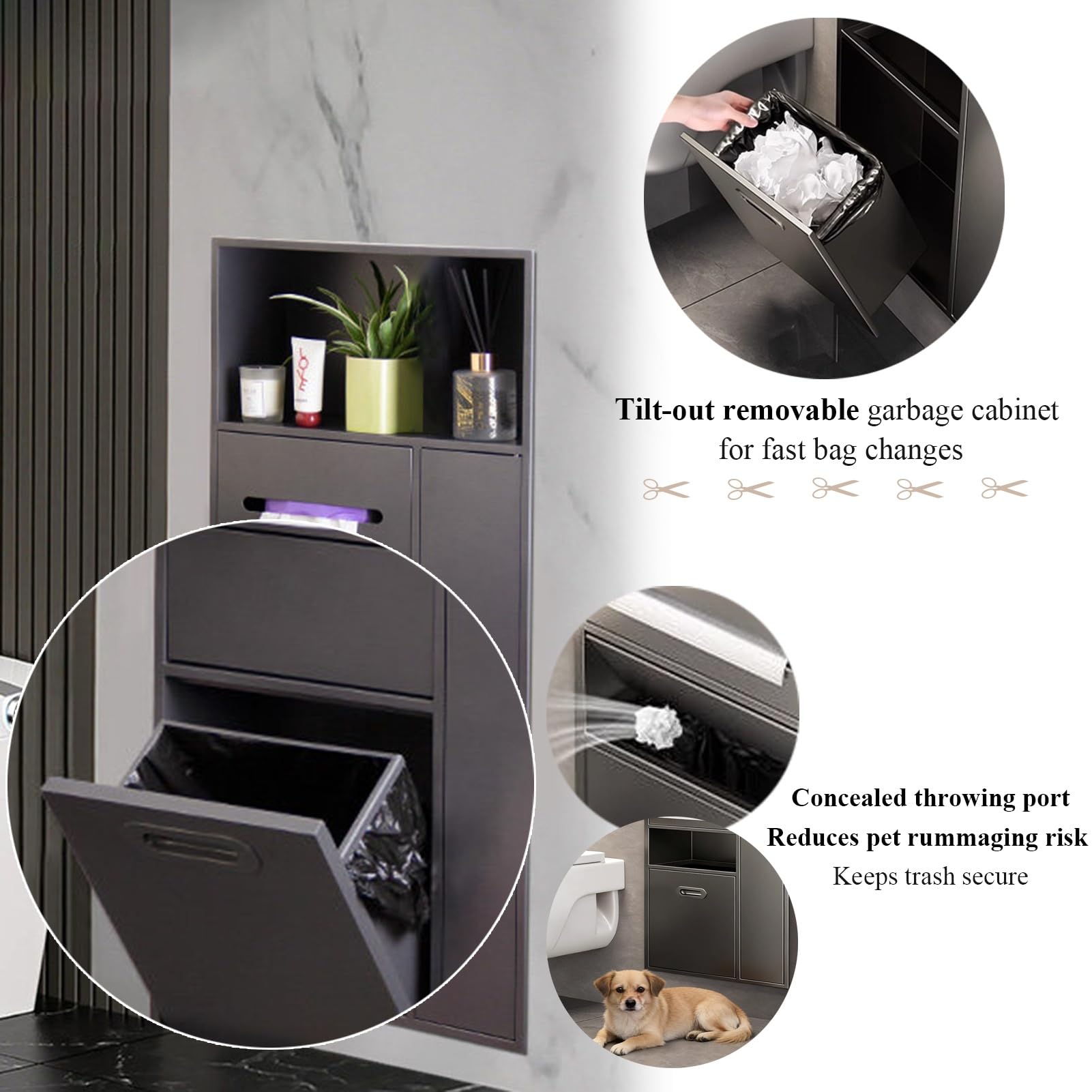 Wand-Toilettenpapierhalter mit Ablage, platzsparender Mülleimer, Stahl-Duschnischen-Organizer für Badezimmer, Küche, Hotel