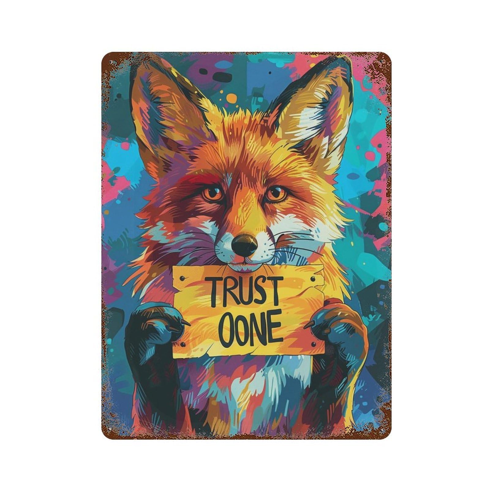 Fox Holding 'Trust' Sign Distressed Metal Wall Sign 15.7"x11.8", Ideal for Patio, Garden Room And Bar Decor