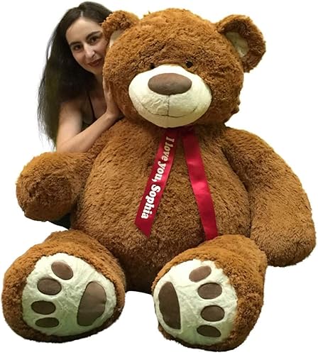 Miniatura 4 de Oso de peluche sonriente muy grande personalizado de 5 pies de alto – Tu nombre o mensaje impreso en el lazo de cinta del cuello del oso – Masa de