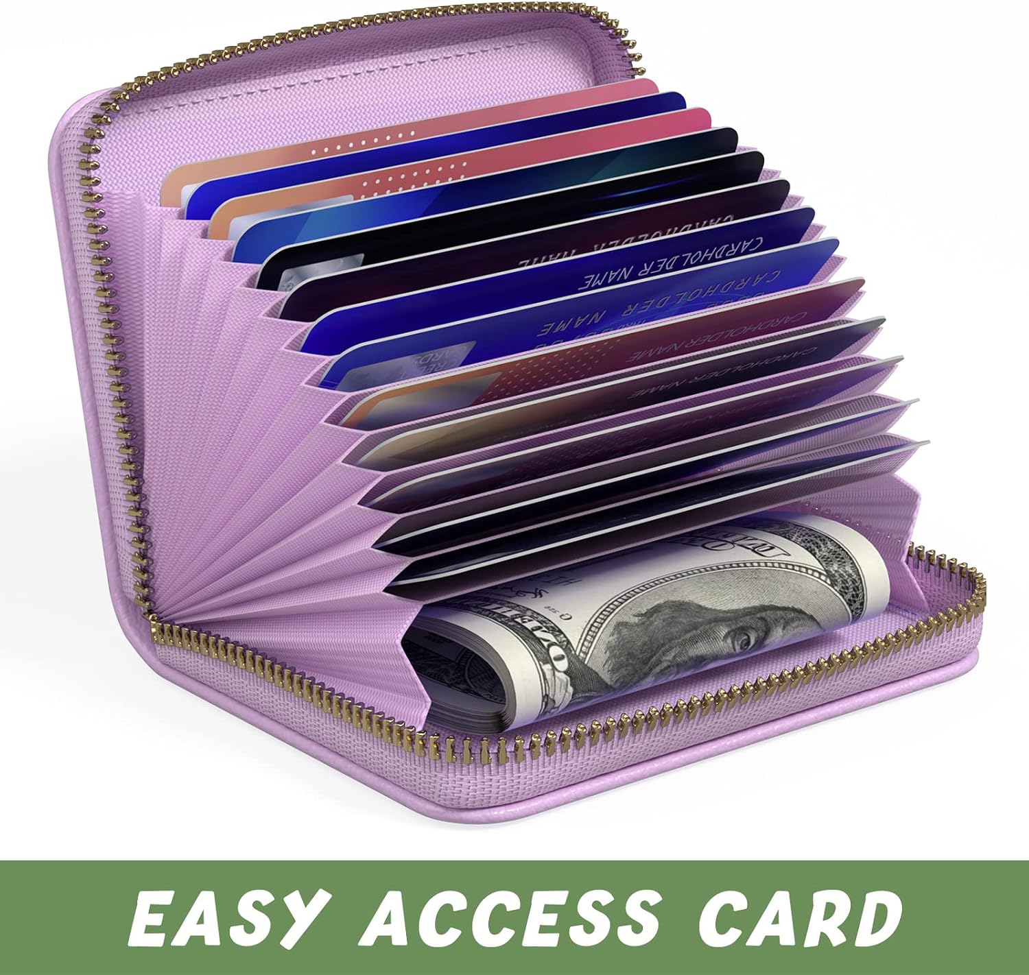 Aiawoxc Credit Card Holder for Women, Small RFID Card Wallet Slim Leather Business Card Organizer Case with Zipper & Keychain(Purple) image 5