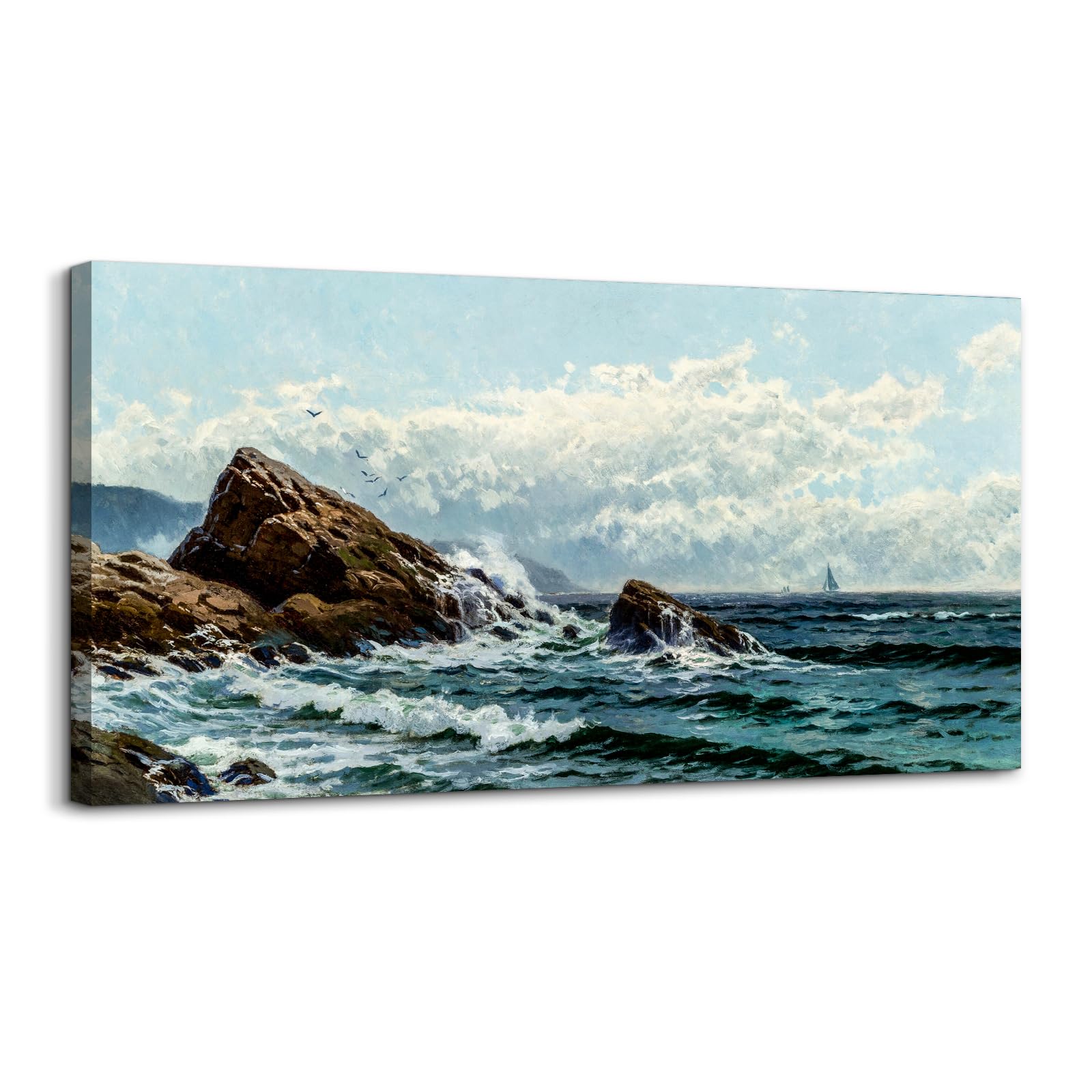 hyidecorart Cuadros Decoracion Dormitorios Grandes, 50x100 cm Vintage lienzos Decorativos Pared Salon, Cuadros Decoracion Pared Olas Rugientes, Azul Wall Art Comedor Pasillo Baño