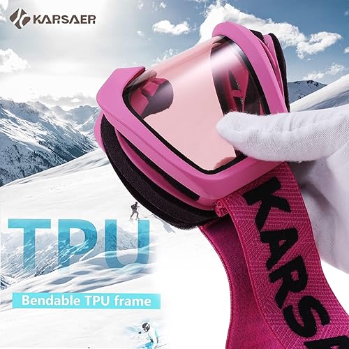 Miniatura 4 de Karsaer Gafas de esquí antivaho OTG 100% protección UV, gafas de snowboard flexibles, doble lente para hombres, mujeres y jóvenes