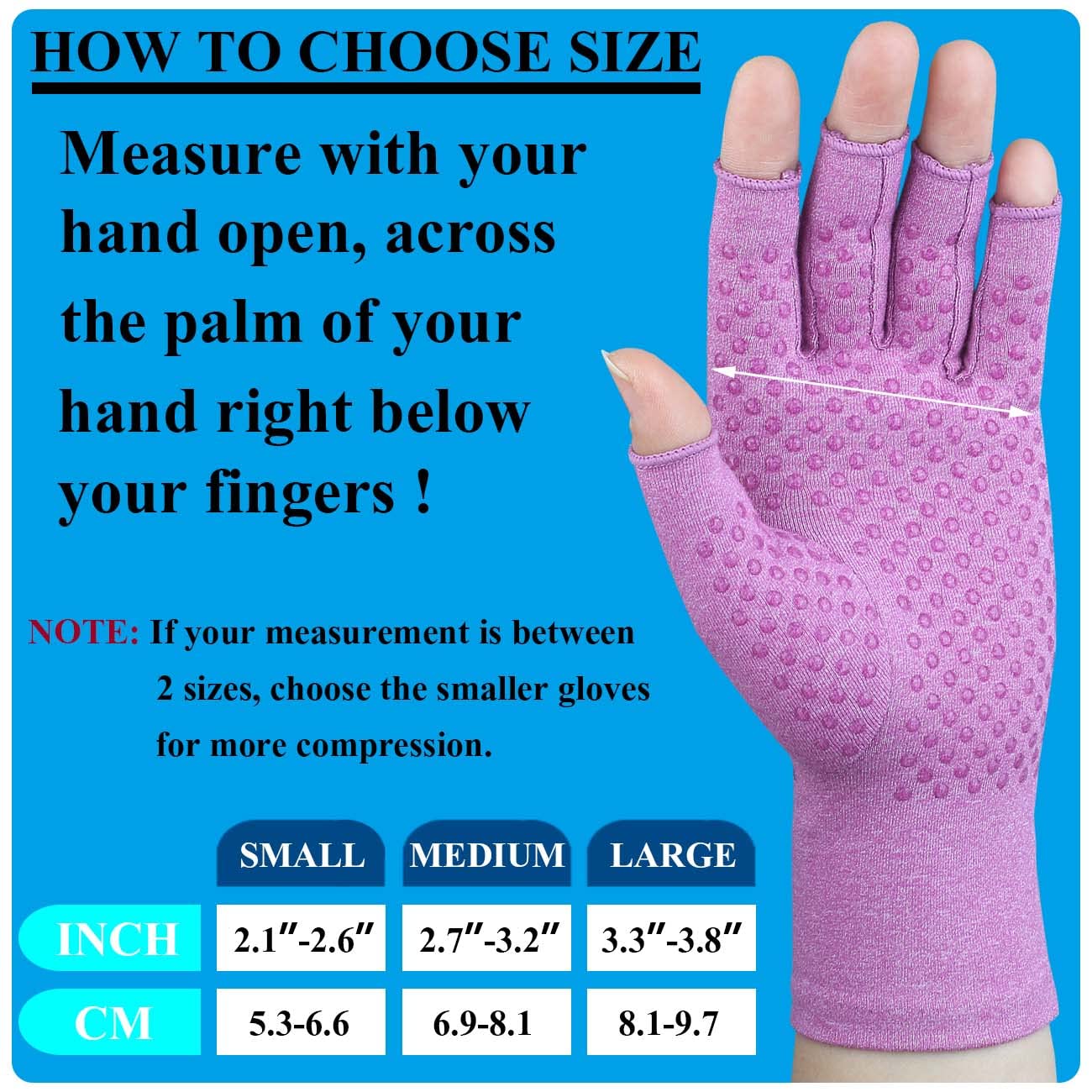 2 pares de guantes de artritis para mujeres y hombres, guantes de compresión sin dedos para dolor de manos, túnel carpiano, puntos antideslizantes