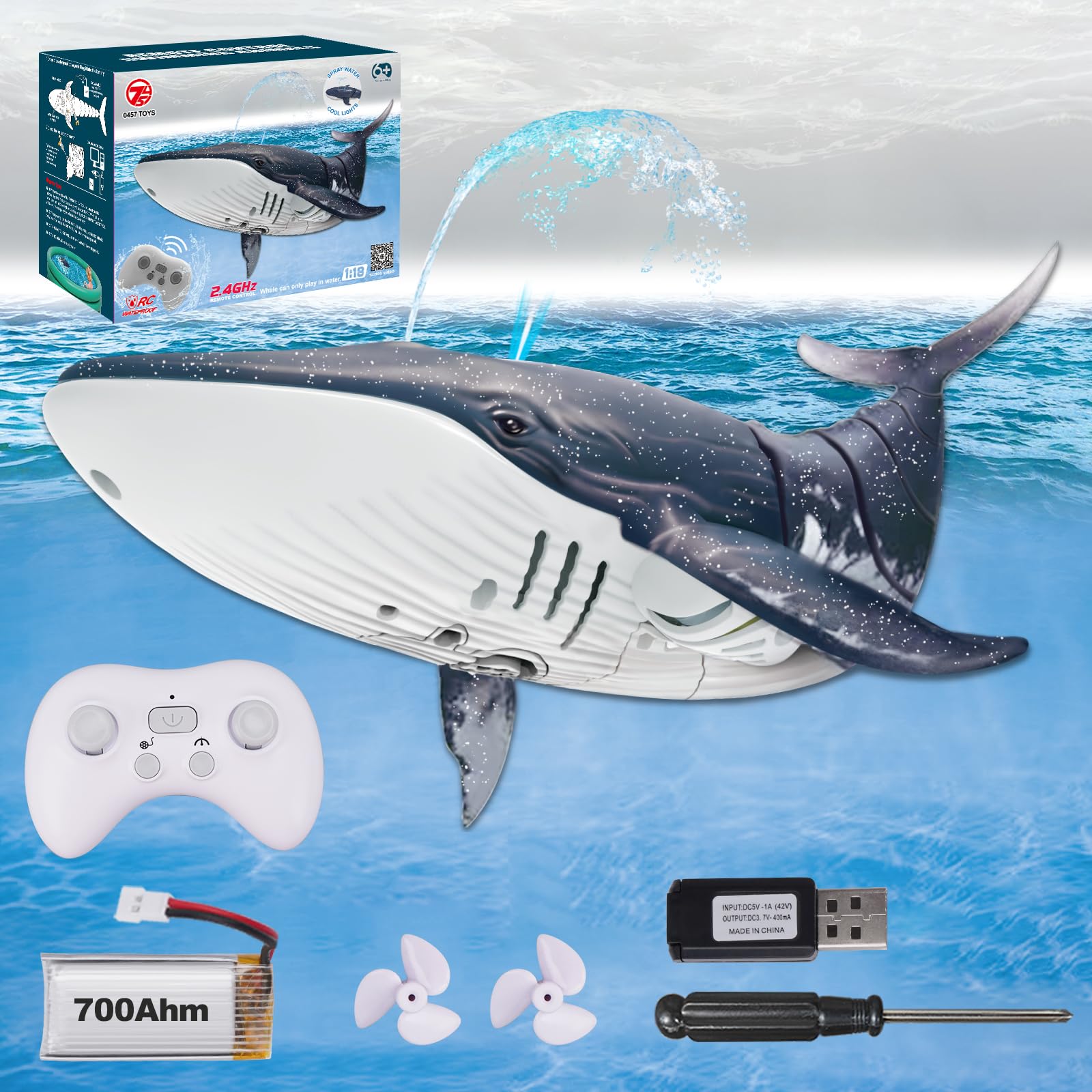 Swimming Shark 1:18 Scale RC Shark with Light & Spray Water Remote Control Whale Shark for Pool Toys Outdoor RC Boat Gift for Kids Age 6+ Year Old Boys & Girls