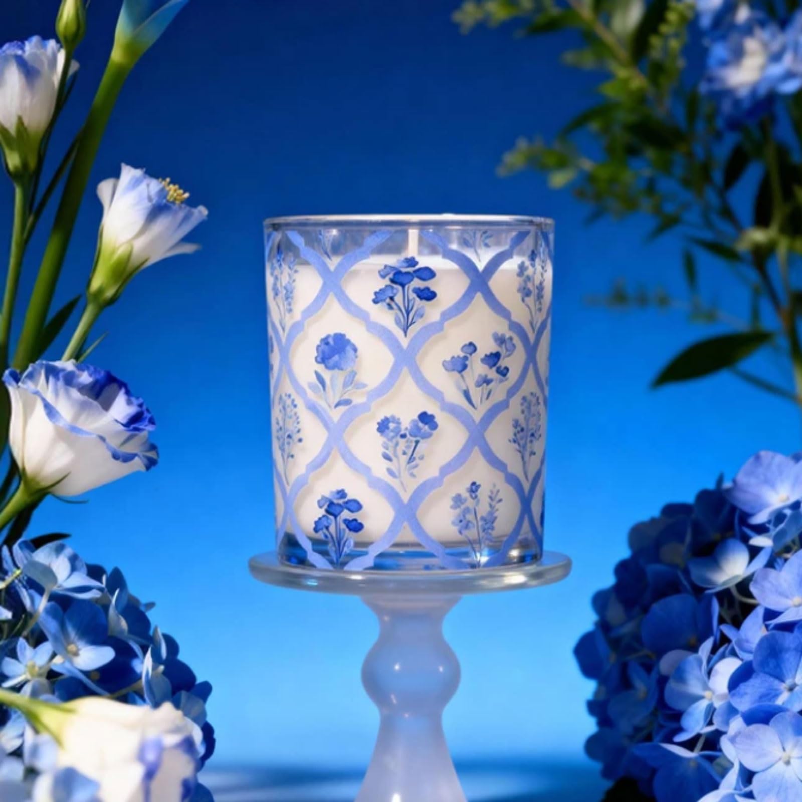 Velas de vidrio hechas con cera de soja y aceites esenciales, velas en tarro de té verde y azahar, de larga duración, perfumadas for el hogar(Blu)